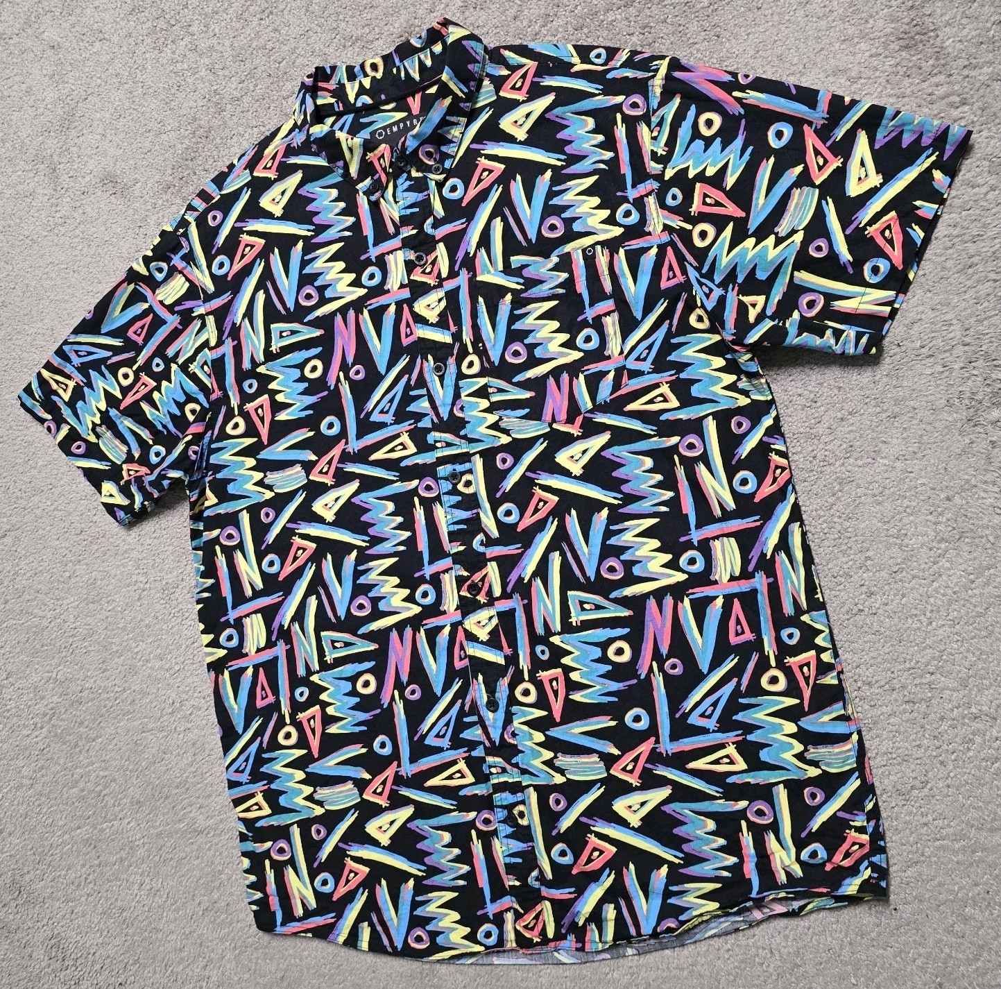 Empyre Geometric Abstract Button Up Shirt Mens Large Retro 90s Neon Skate Surf