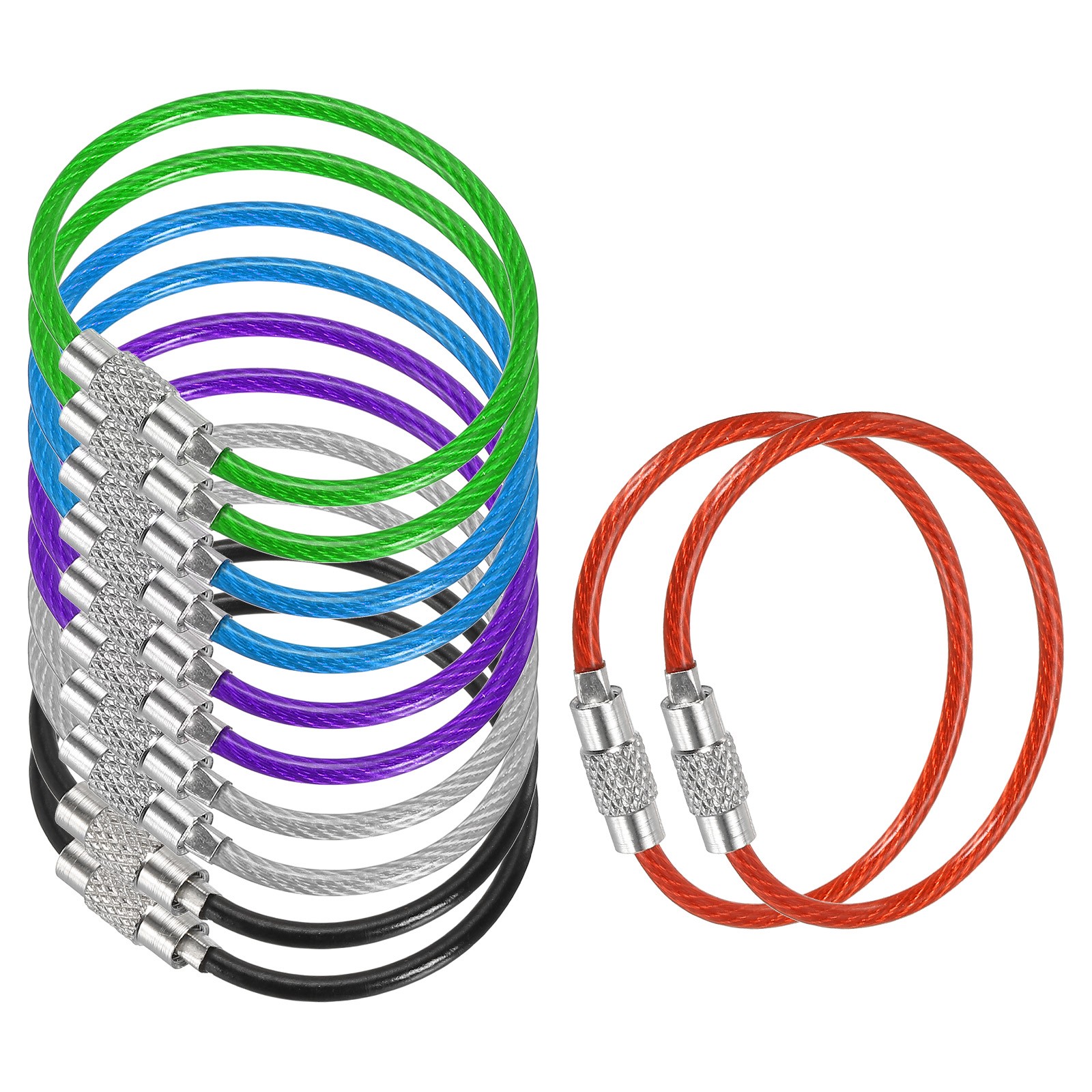 4.3 Inch Wire Keychain Cable, 12 Pack Key Ring Loop, Multicolor