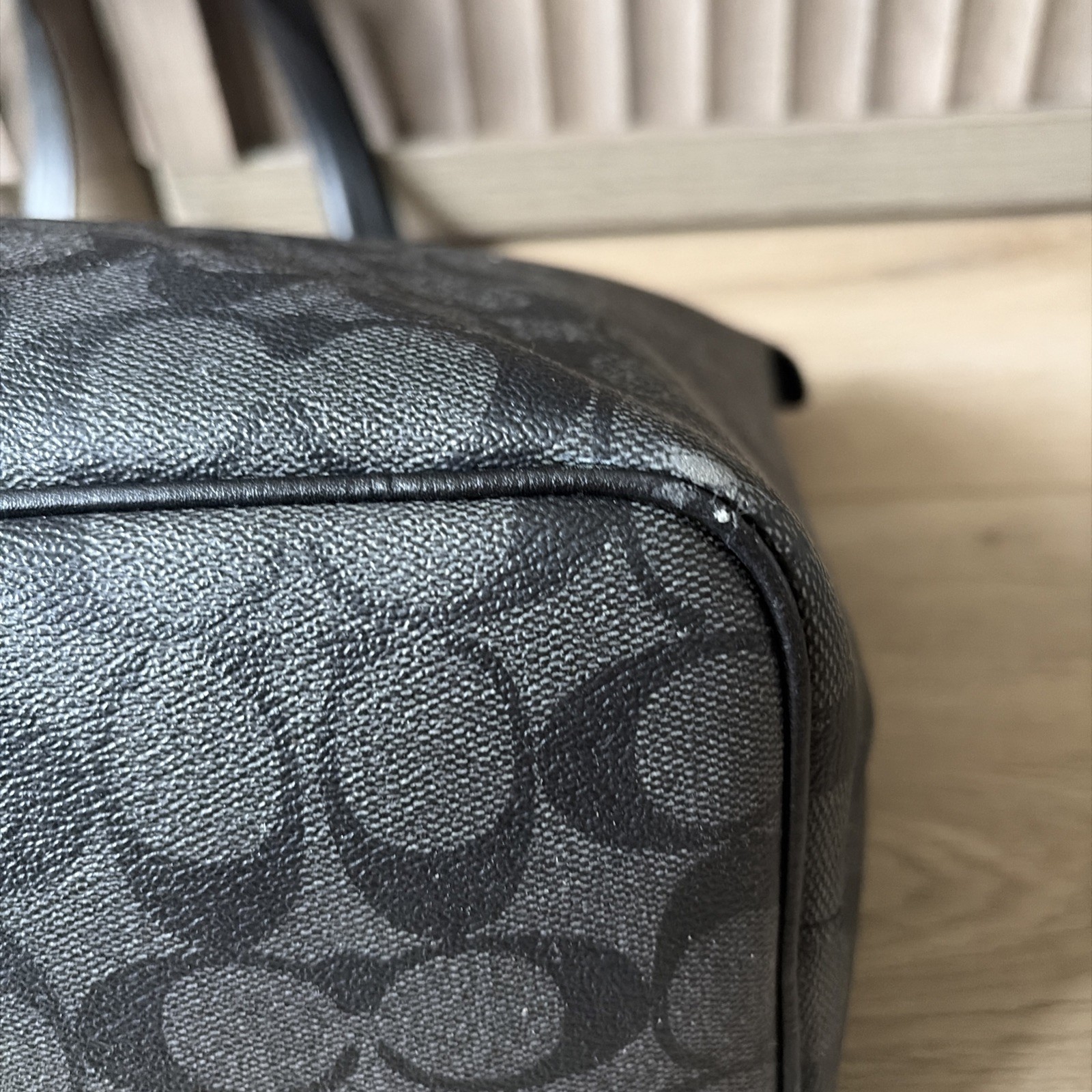 Coach Gallery Tote CH504 Signature Canvas Black Smoke Zip Top Shoulder Bag