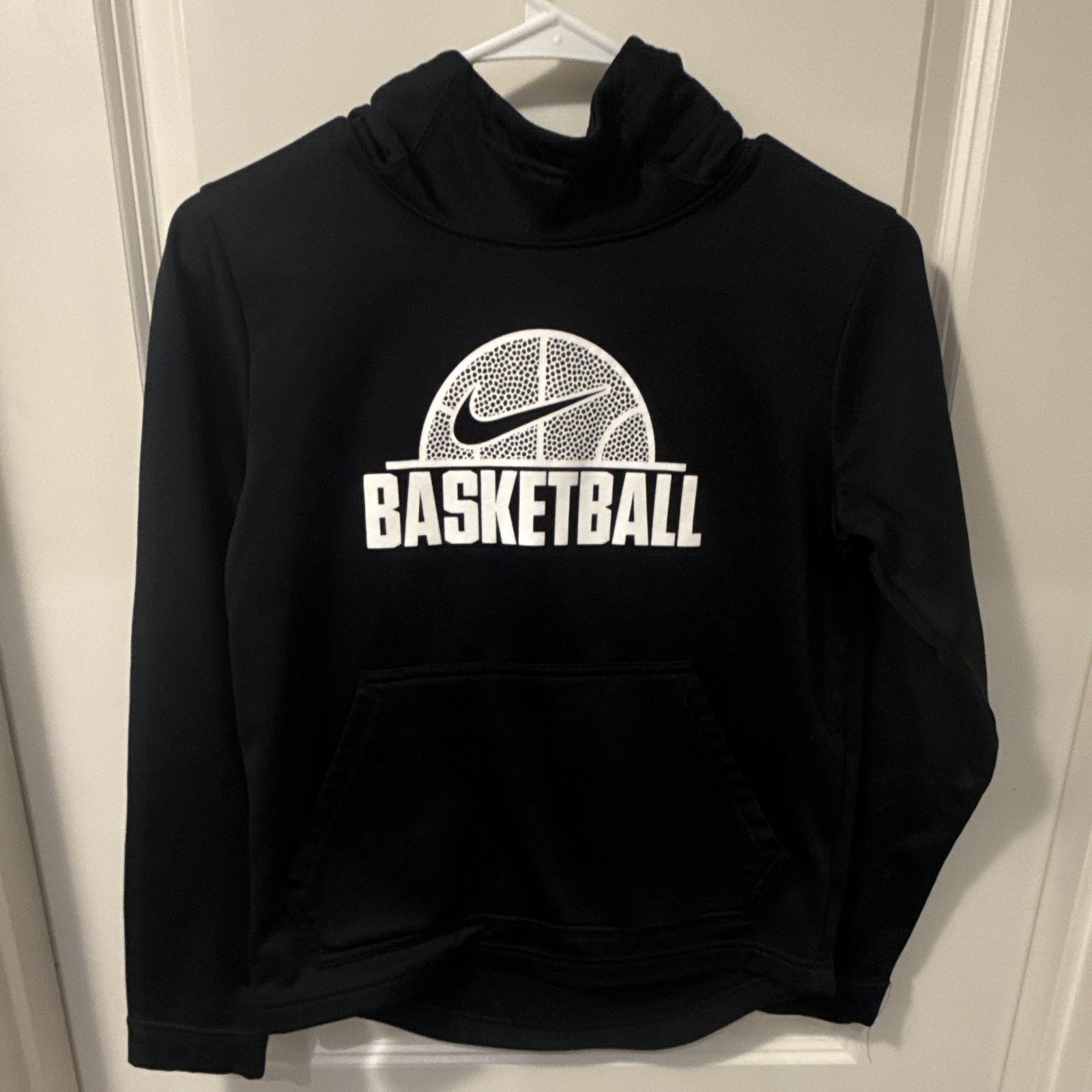 Nike Dri-FIT Youth Black Basketball Fleece Pullover Hoodie Pockets Logo L