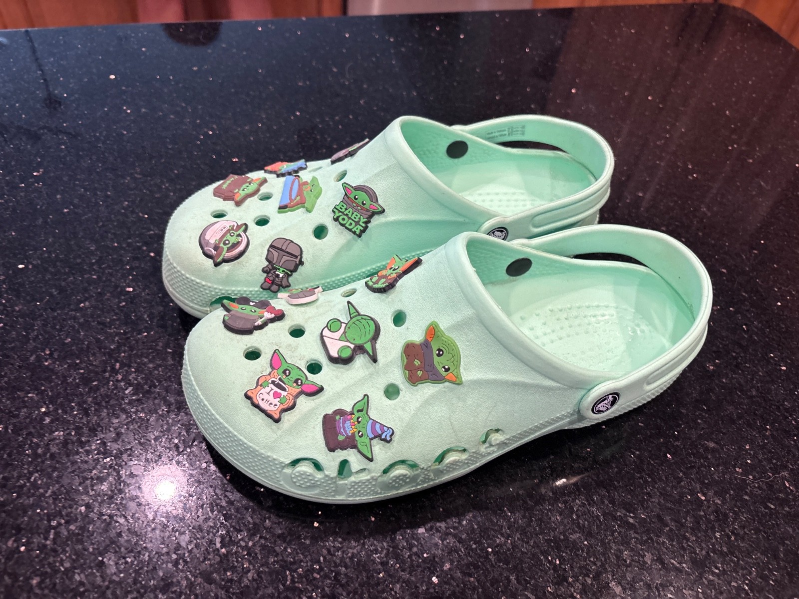Crocs Baya Clog Mint Size M10/W12 w/ Grogu Baby Yoda Jibbitz