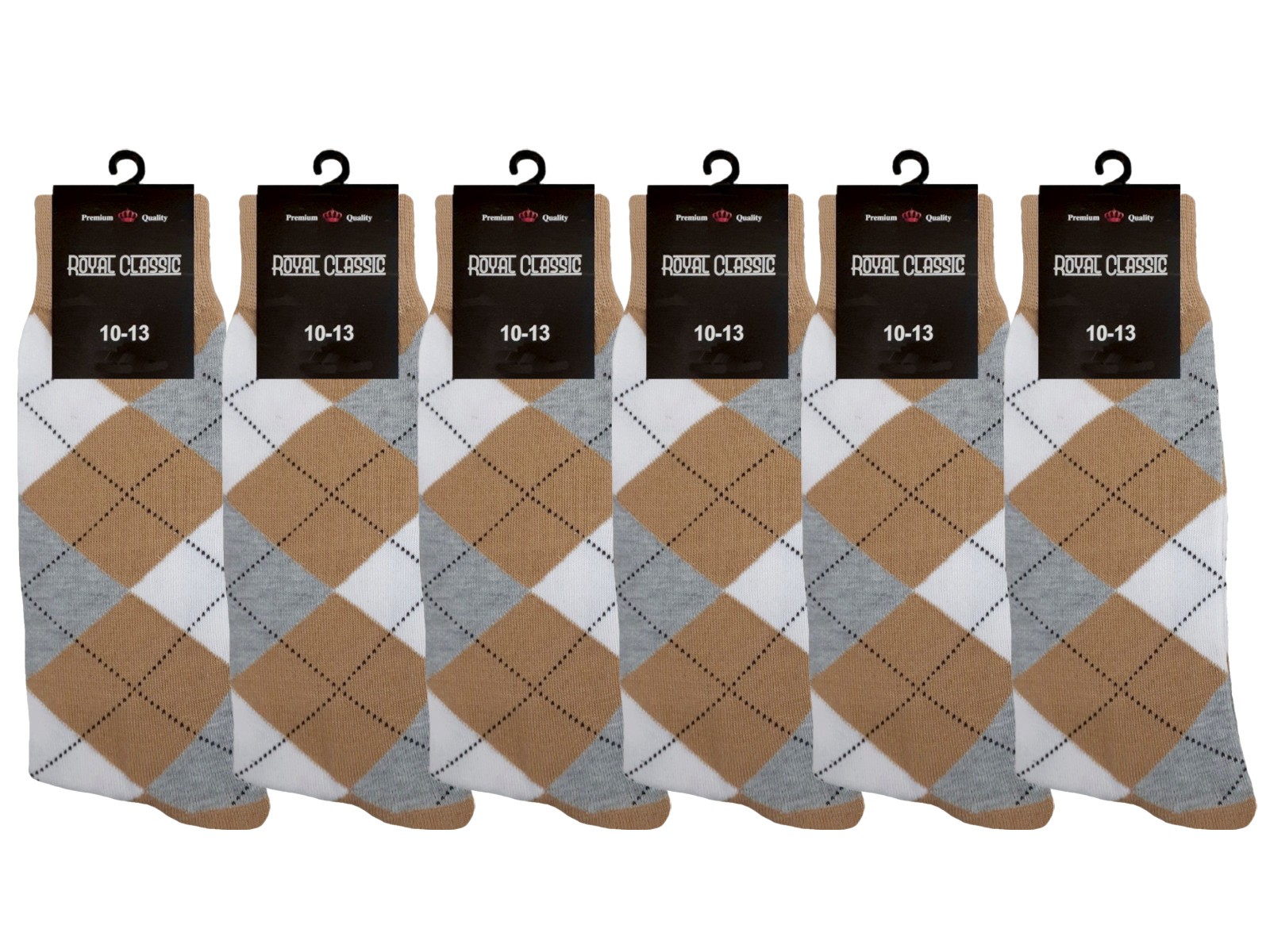 12-6-3-1 Dress Socks Argyle Diamond BEIGE WHITE GRAY COTTON Socks TRUE TO SIZE