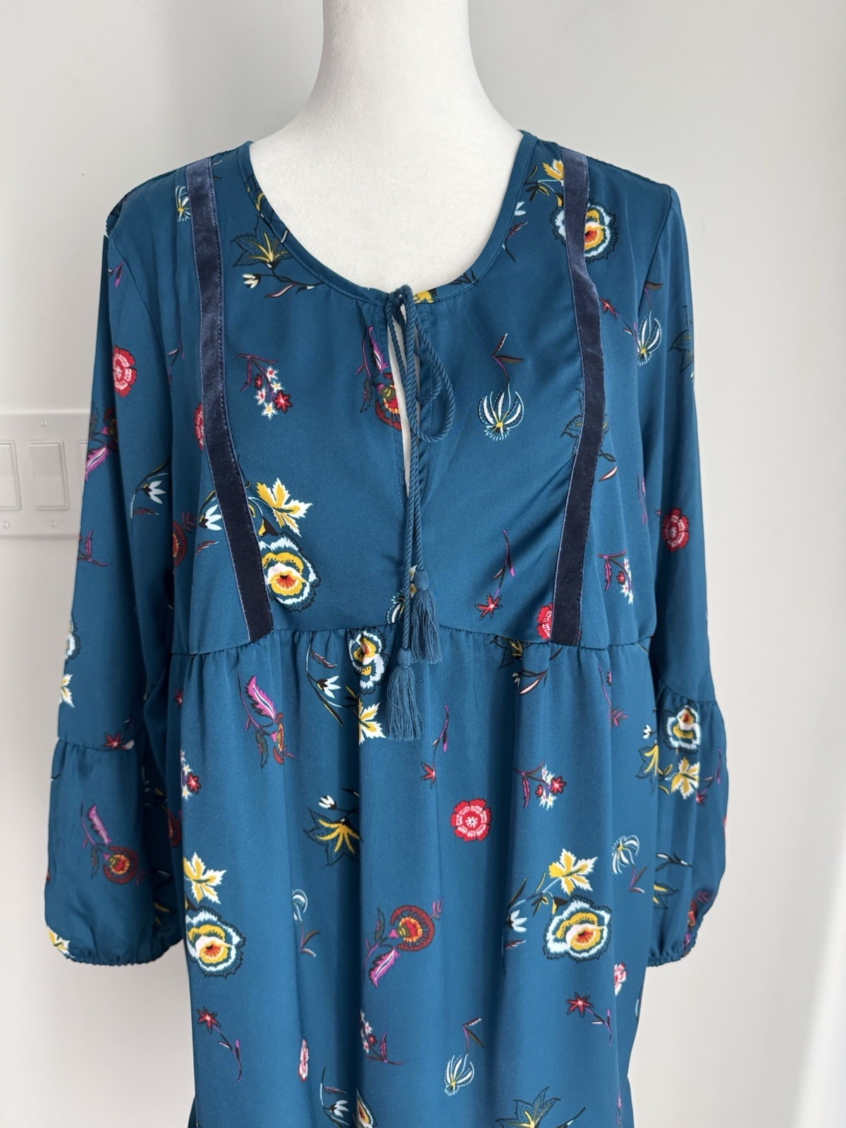 Old Navy Women’s Blue Floral Long Sleeve Pleated Ruffle Hem A Line Dress NEW