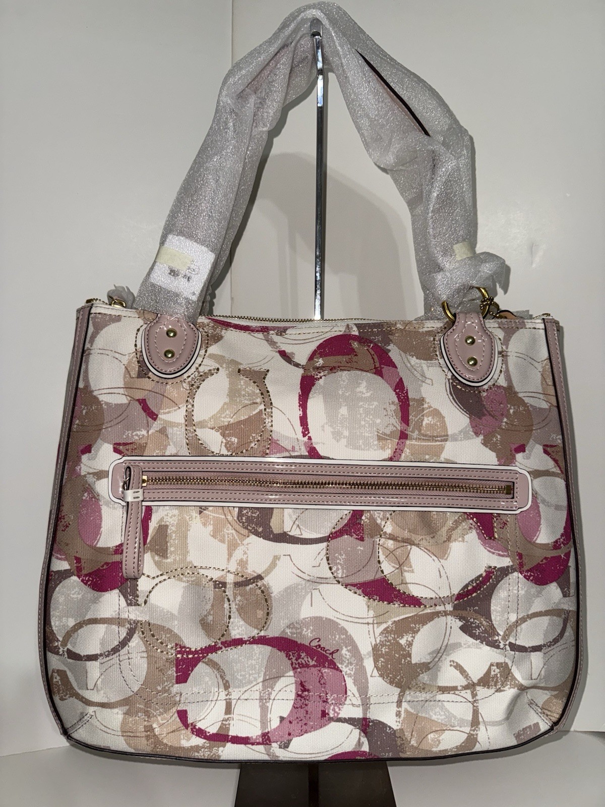 NWT COACH POPPY STAMPED C HALLIE East West TOTE 23377 Neutral Pink Multicolor