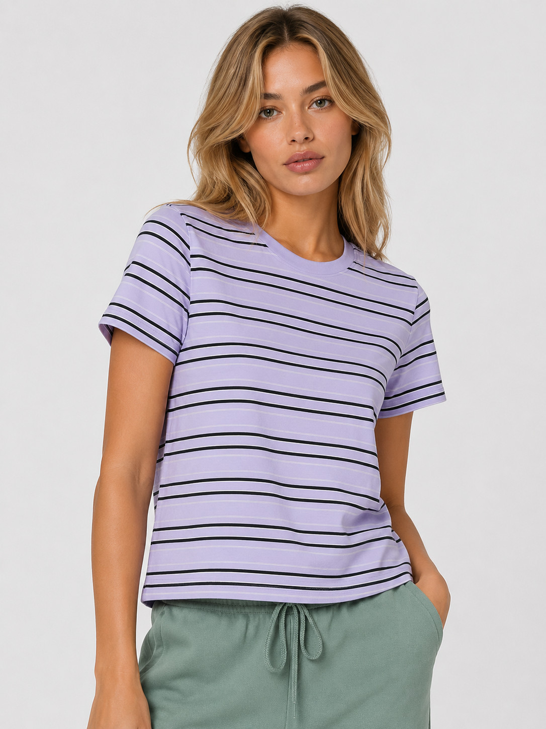 NWT Victoria’s Secret PINK Dreamer Cotton Tee Strips LILA Size M