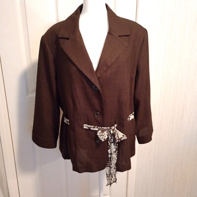 Courtenay Women’s 18W Brown Woven Top Floral Tie Belt, Business City Office, EUC