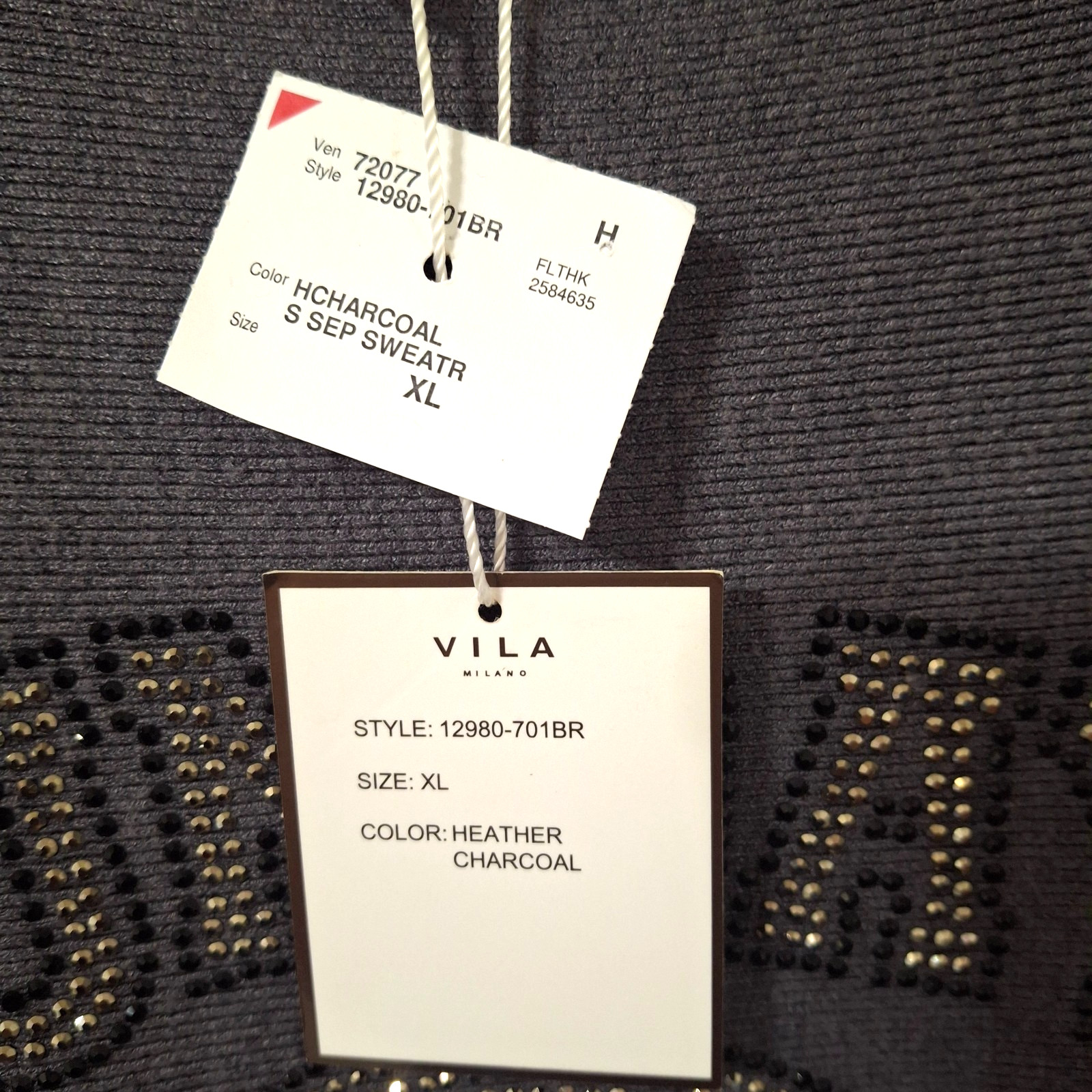 Vila Milano Sunday Funday Rhinestone Football Knit Sweater Gray XL NWT Boutique