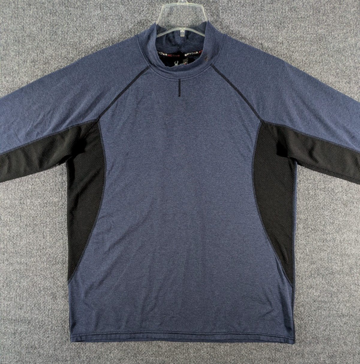 Spyder Active Mock Neck Shirt Mens Large Blue Black Long Sleeve Athletic