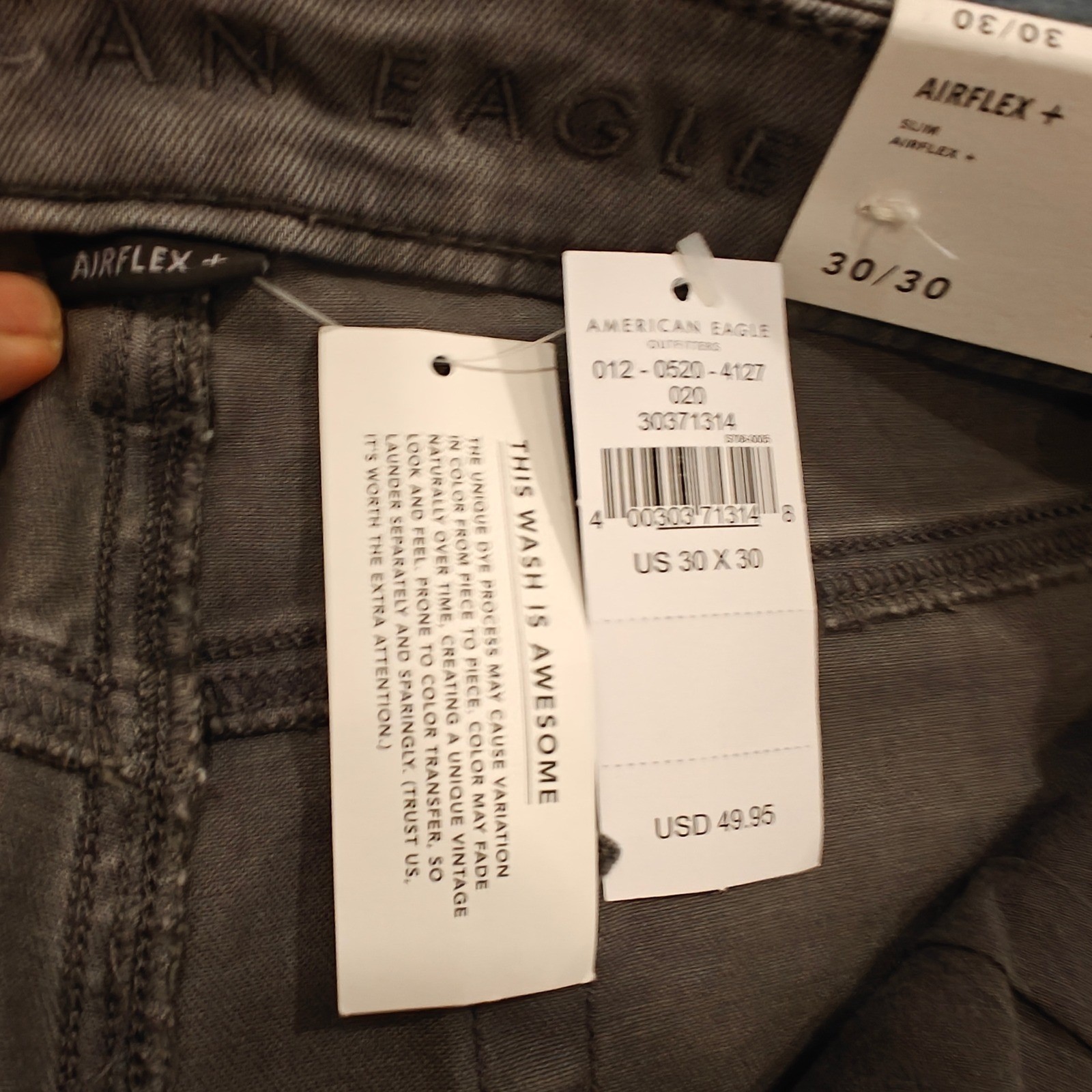 American Eagle Airflex+ Slim Jeans Mens 30×30 Grey Brown Stretch 012-0520-4127