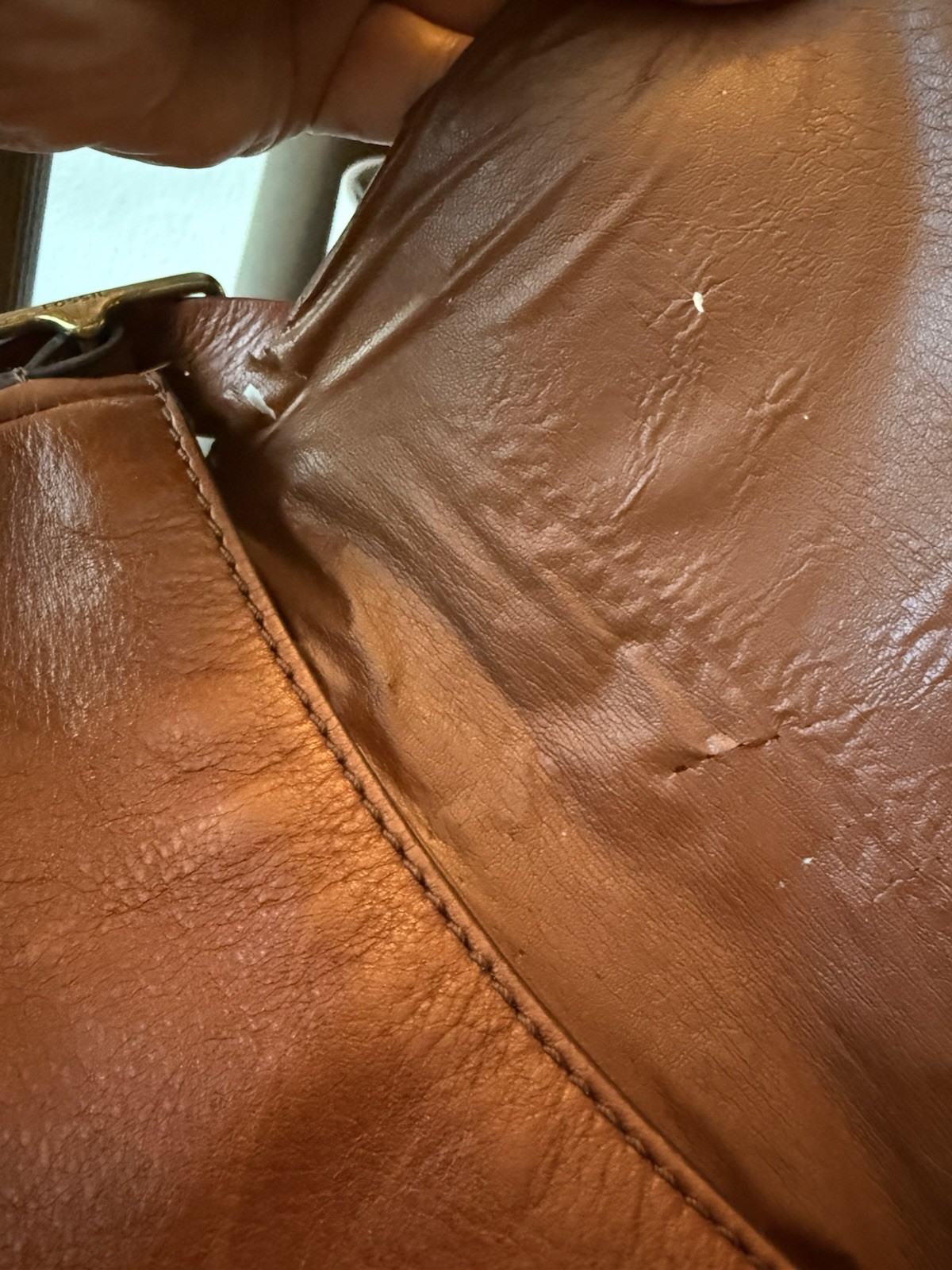 Fossil Brown Crossbody Bag Zip Pocket Zip Closure Gold Tone Adjustable Strap