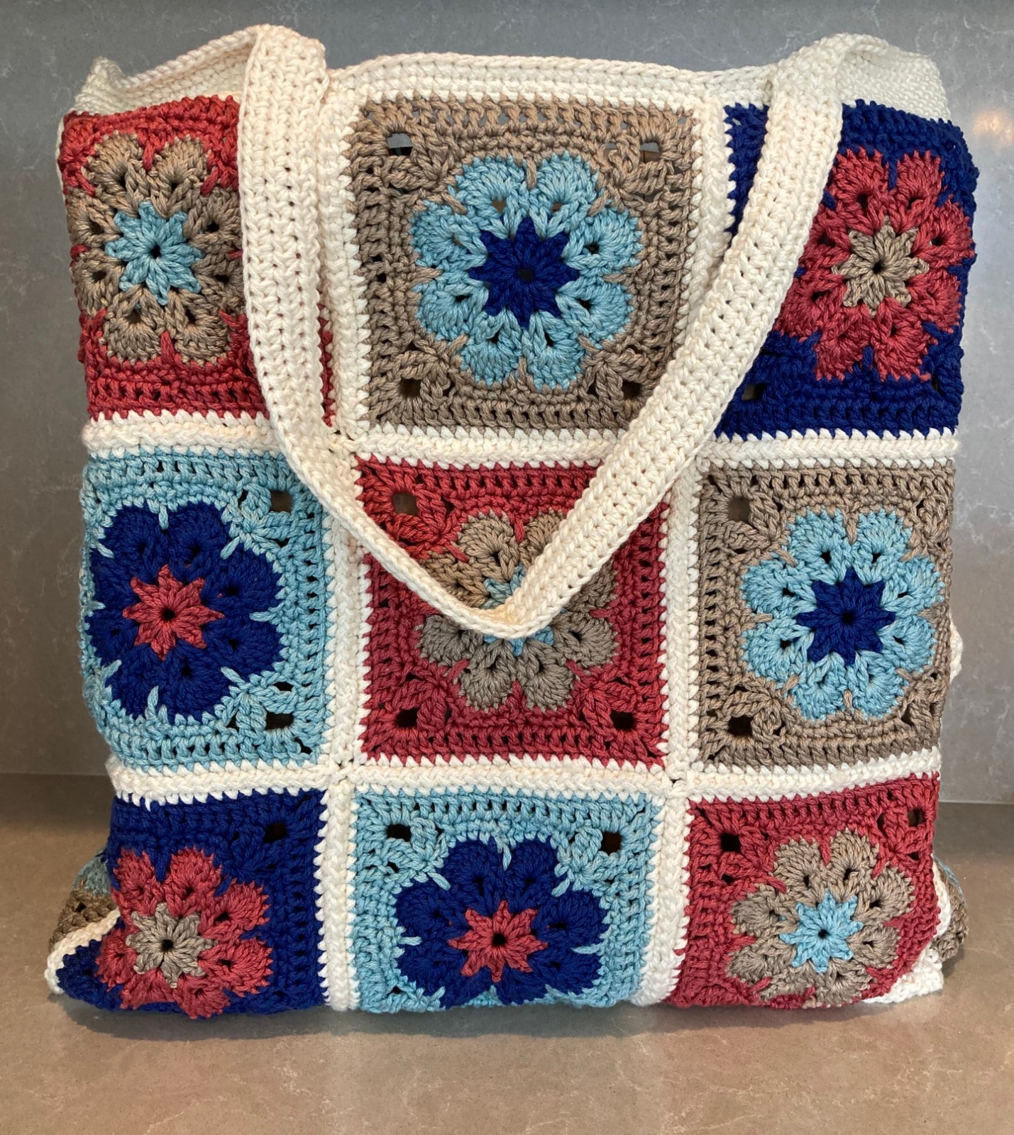 Handmade Crochet Granny Square Tote Bag – 15 in x 15 in x 5 in