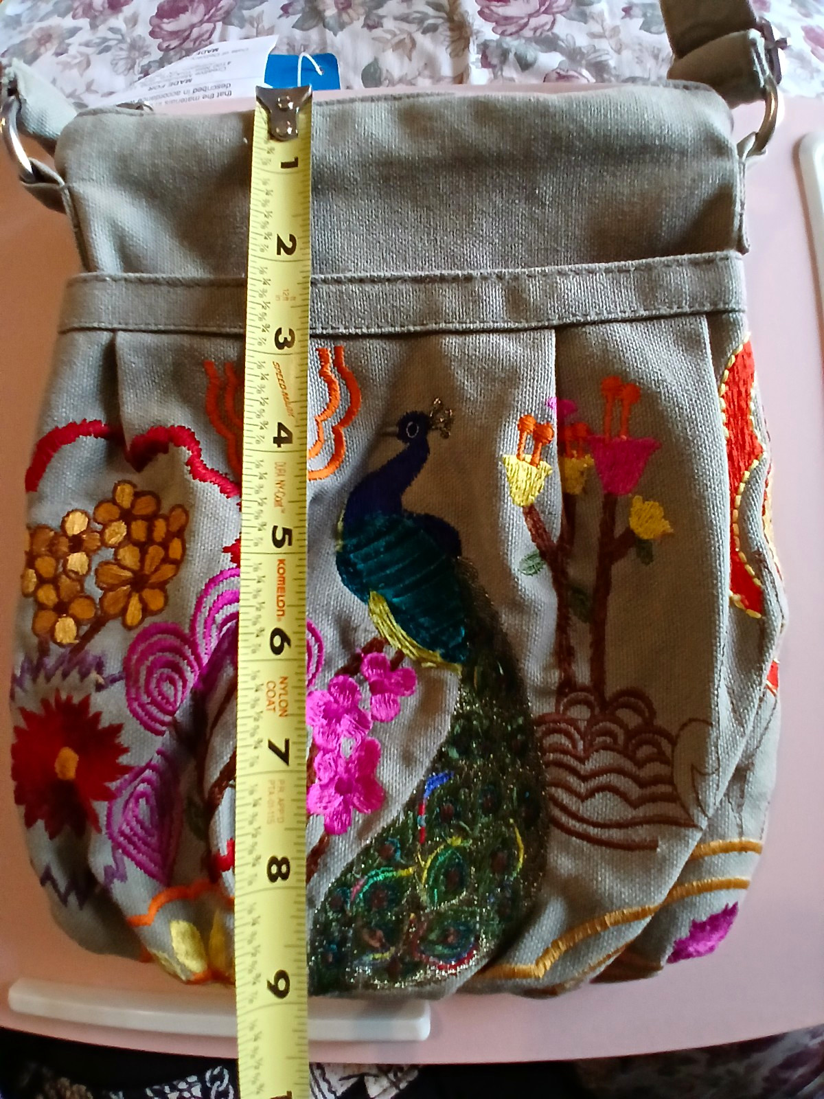 Embroidered Peacock Floral Small Women’s Crossbody Bag Zip, Adjustable Strap