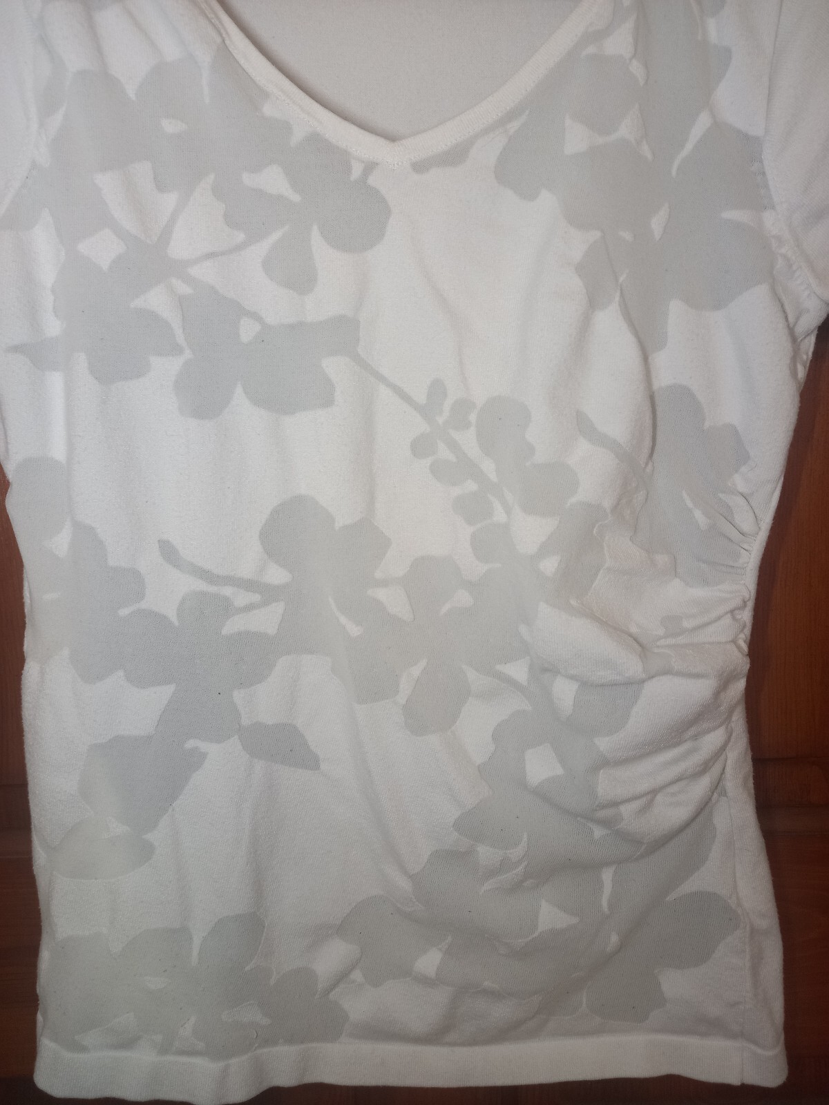 Phase Eight V Neck Leticia Burnout Floral White & Grey Top Tee | Size UK 12