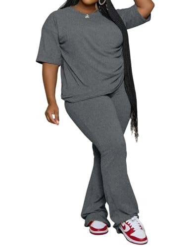 Womens Plus Size Sets 2 Piece Outfits Casual Short Sleeve 5X-Large Plus Grey
