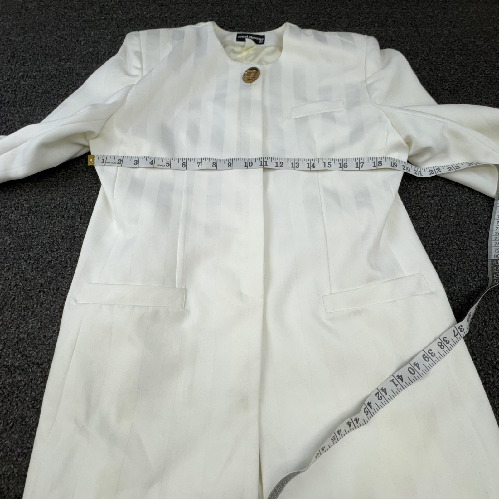 Vintage Chad Stevens Coat Womens 12 White Striped Collarless Overcoat Lined 5280