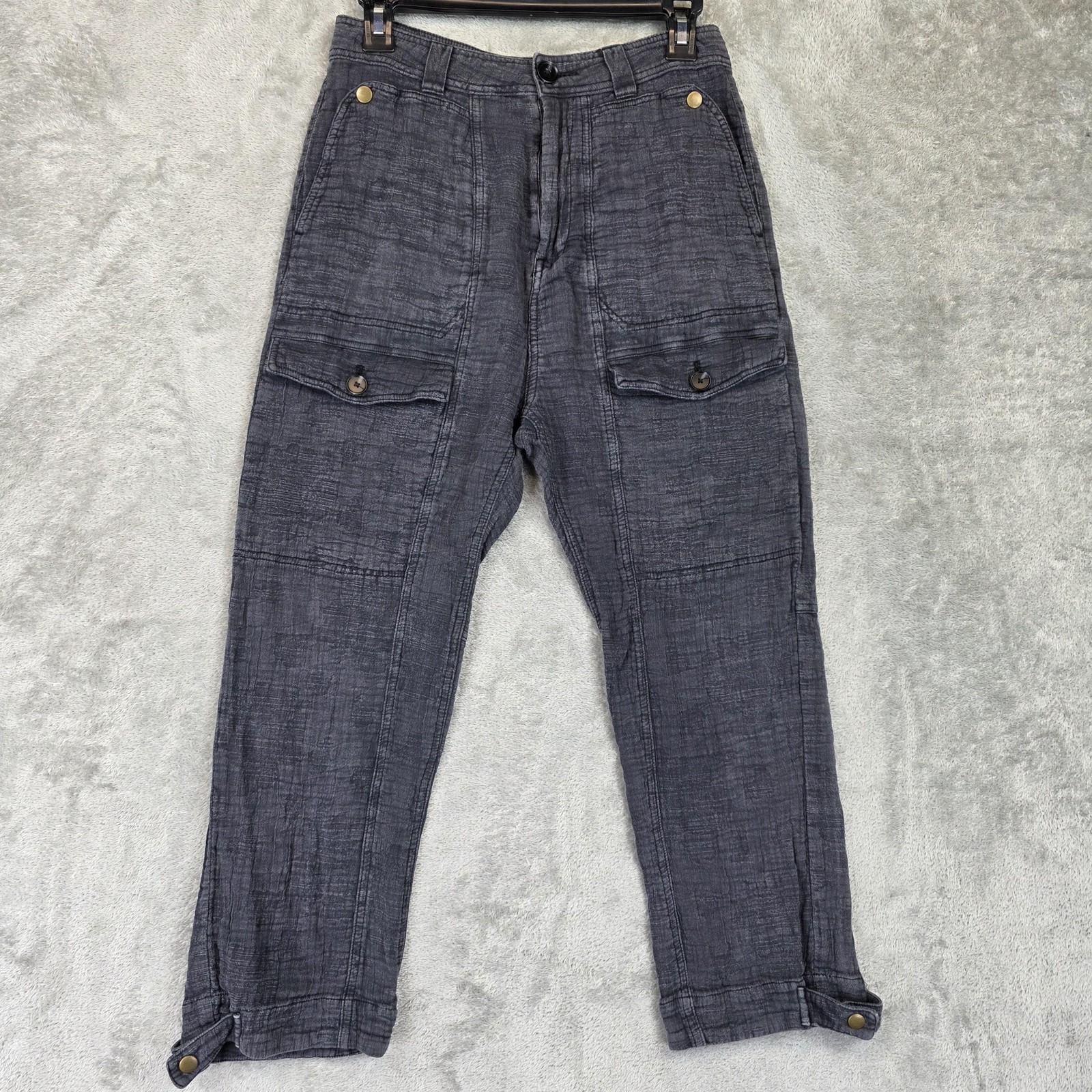 Anthropologie Pants Womens 2 Gray Textured Cargo Utility Pocket Button Cuff