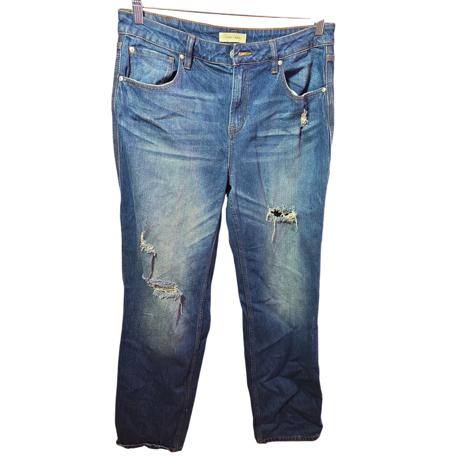 Cleo & Wolf Mens Distressed Carpenter Jeans High Rise Straight Leg Blue 31×32