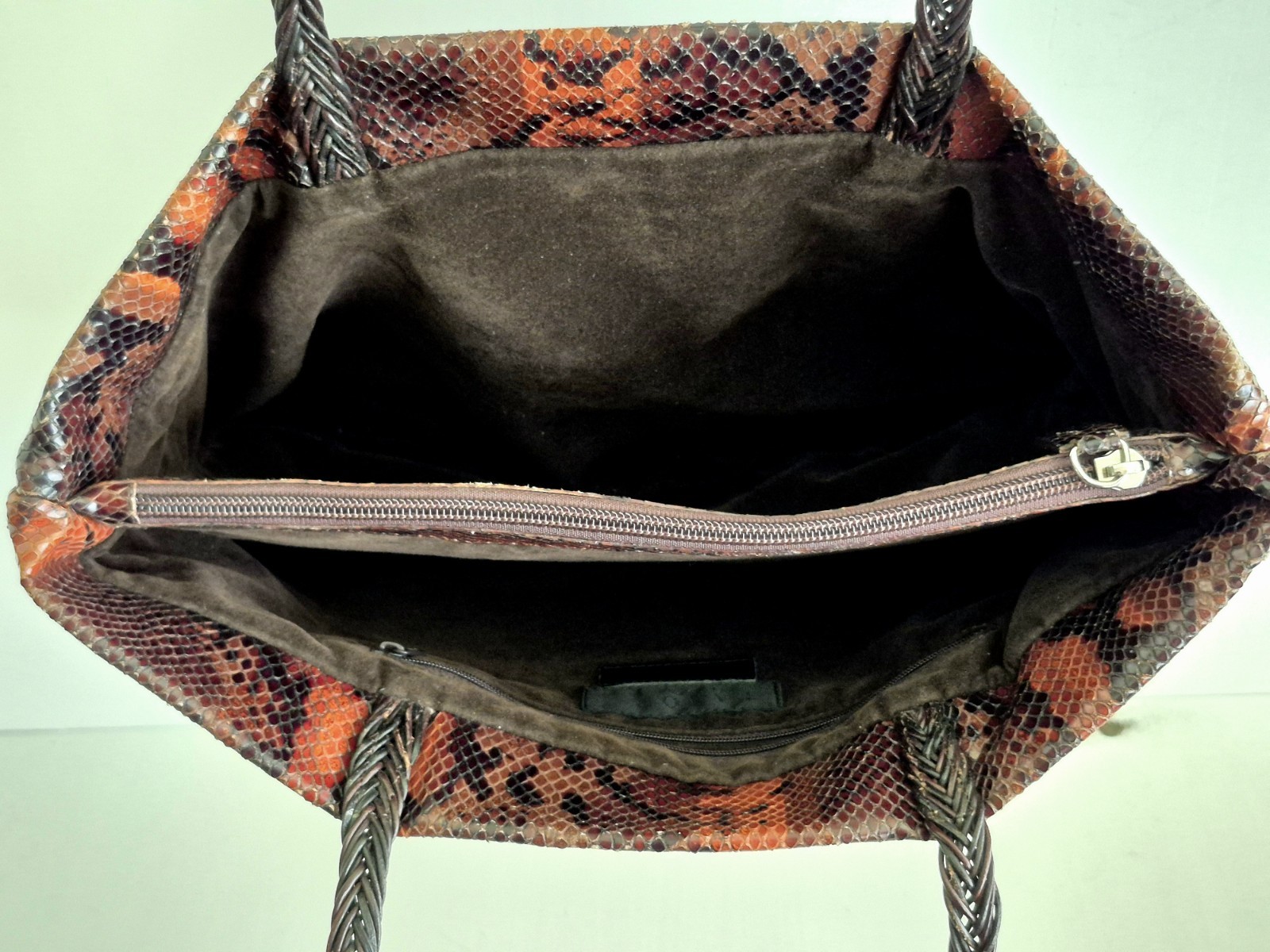 Falor Le Borse Earth Tones Snakeskin Embossed Leather Medium Tote/ Shoulder Bag