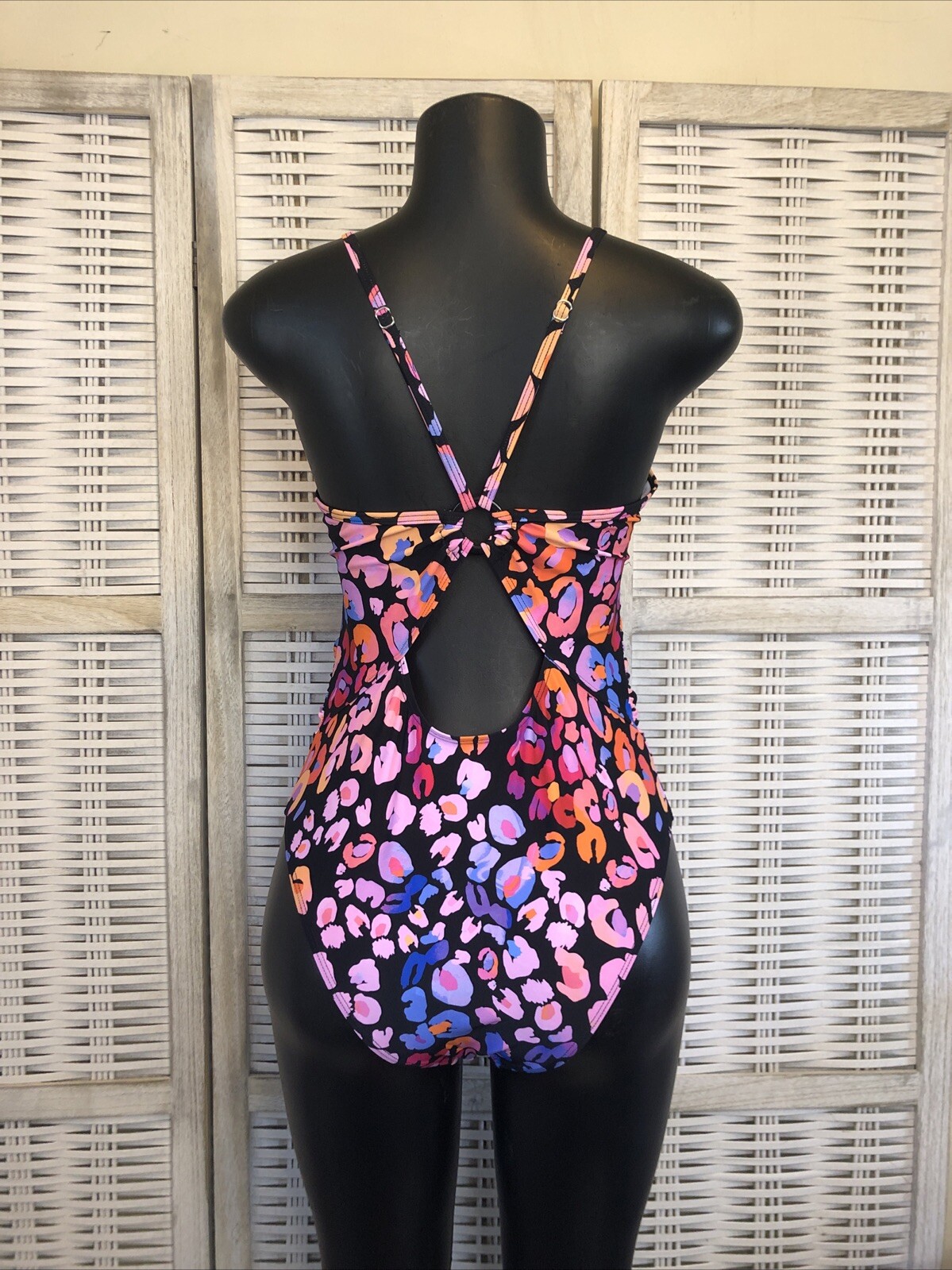 NWT Cupshe One Piece Swimsuit, Size Medium Black Leopard Purple Orange Blue Pink