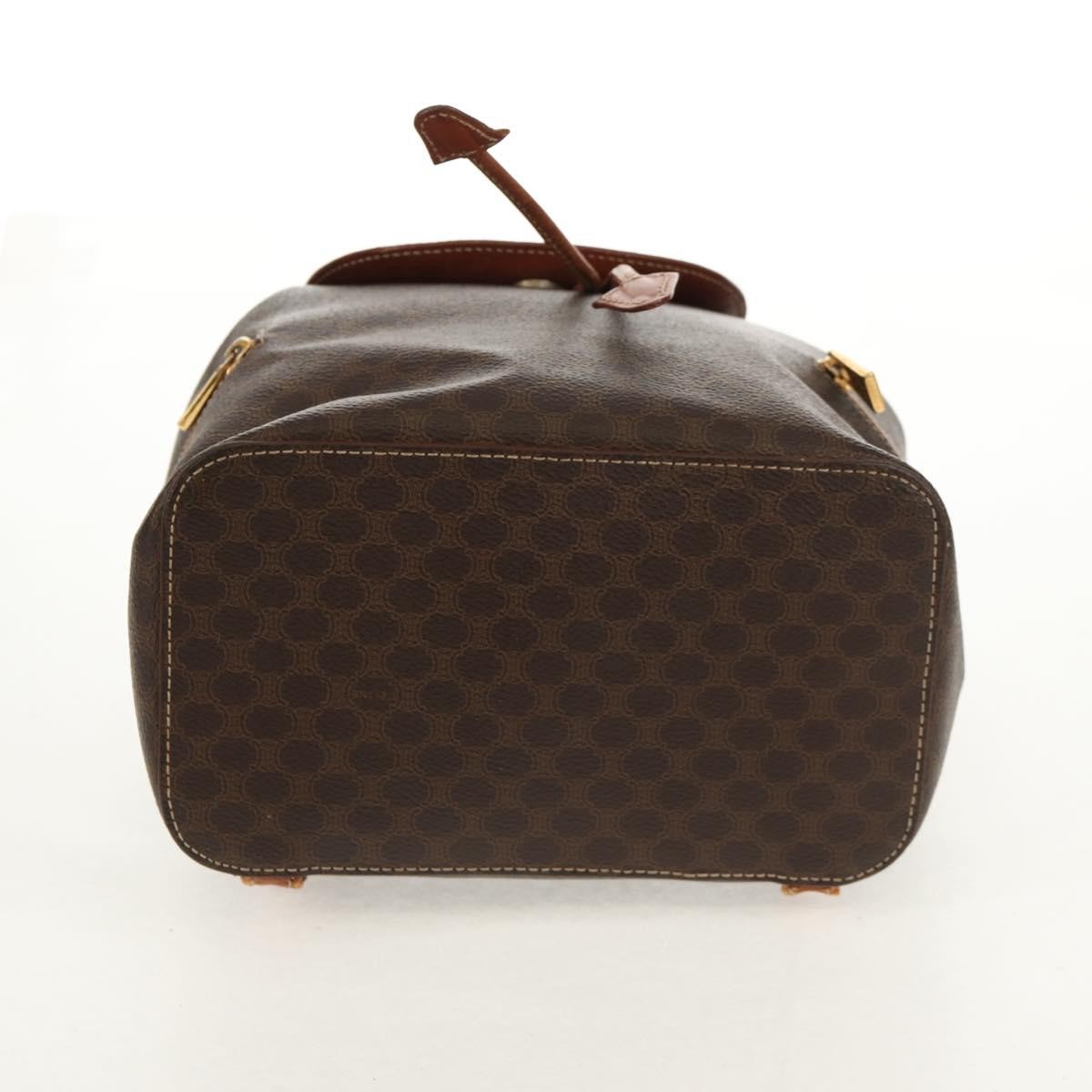 CELINE Macadam Canvas Backpack PVC Leather Brown Gold Auth 156449