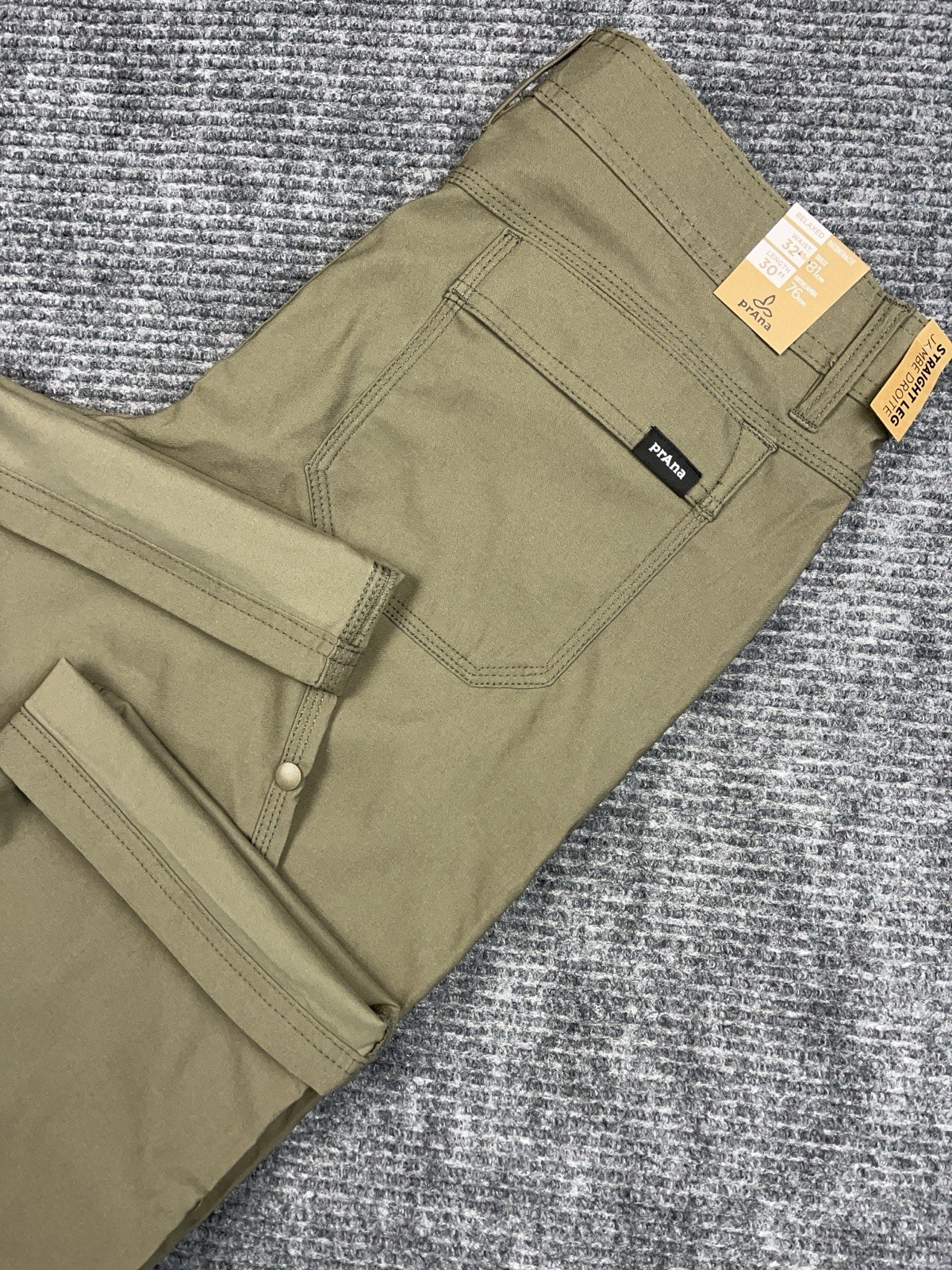 PrAna Stretch Zion Pant Green Men’s 32×30 Straight Fit Cargo Roll UP Olive NWT