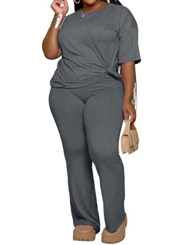 Womens Plus Size Sets 2 Piece Outfits Casual Short Sleeve 5X-Large Plus Grey