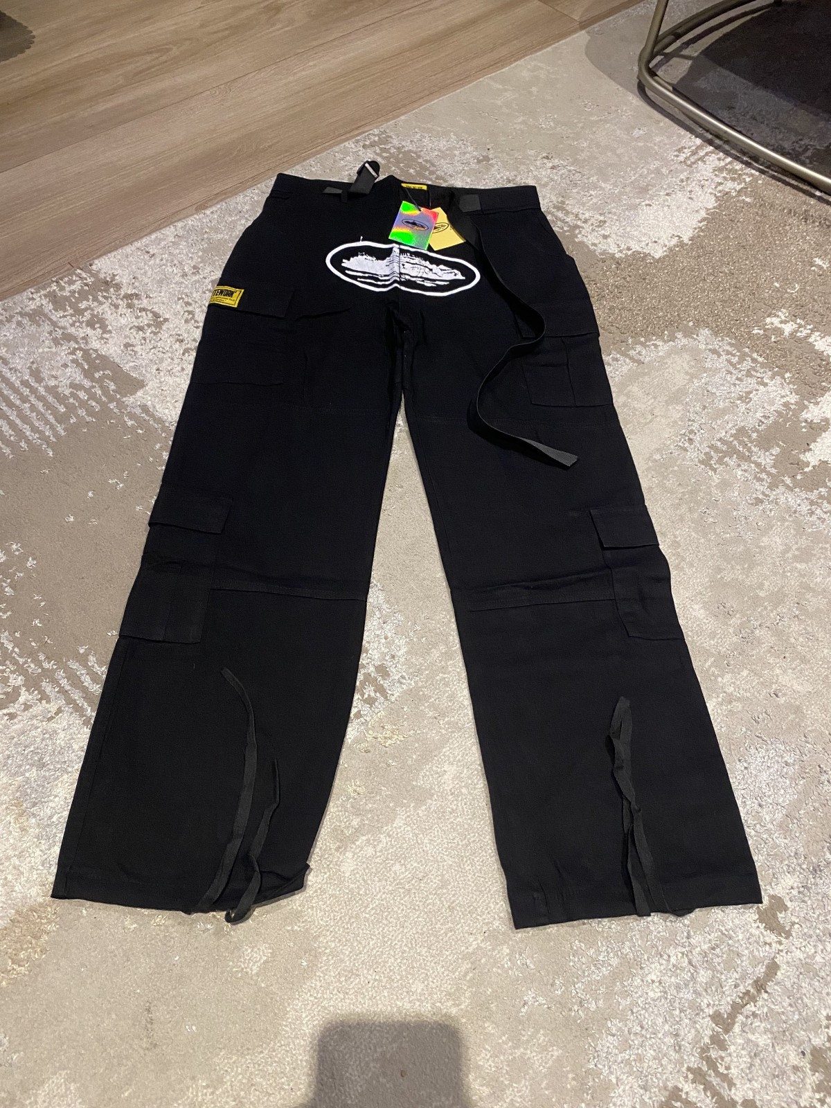 Corteiz Mens Black Track Combat Pants – Small – New