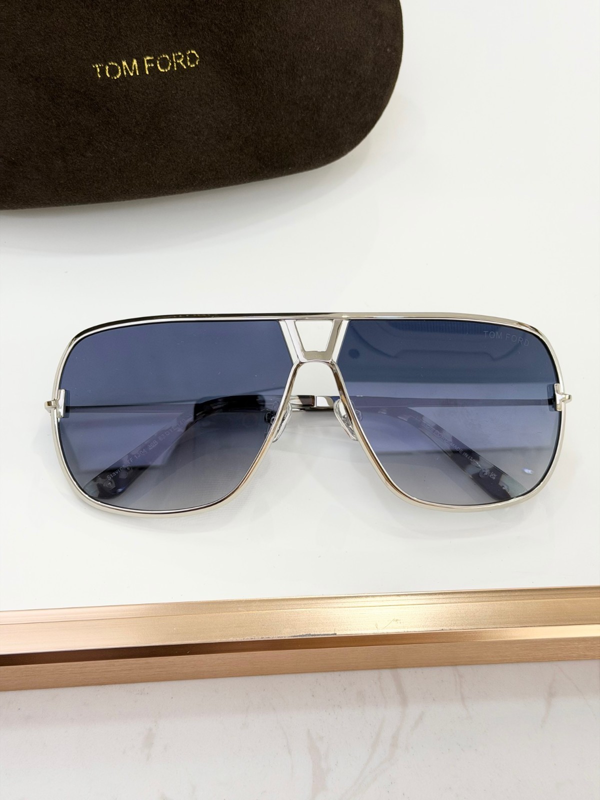 Tom Ford TF1204 Sunglasses Silver Frame Blue Gradient Lens Size 63□11-140