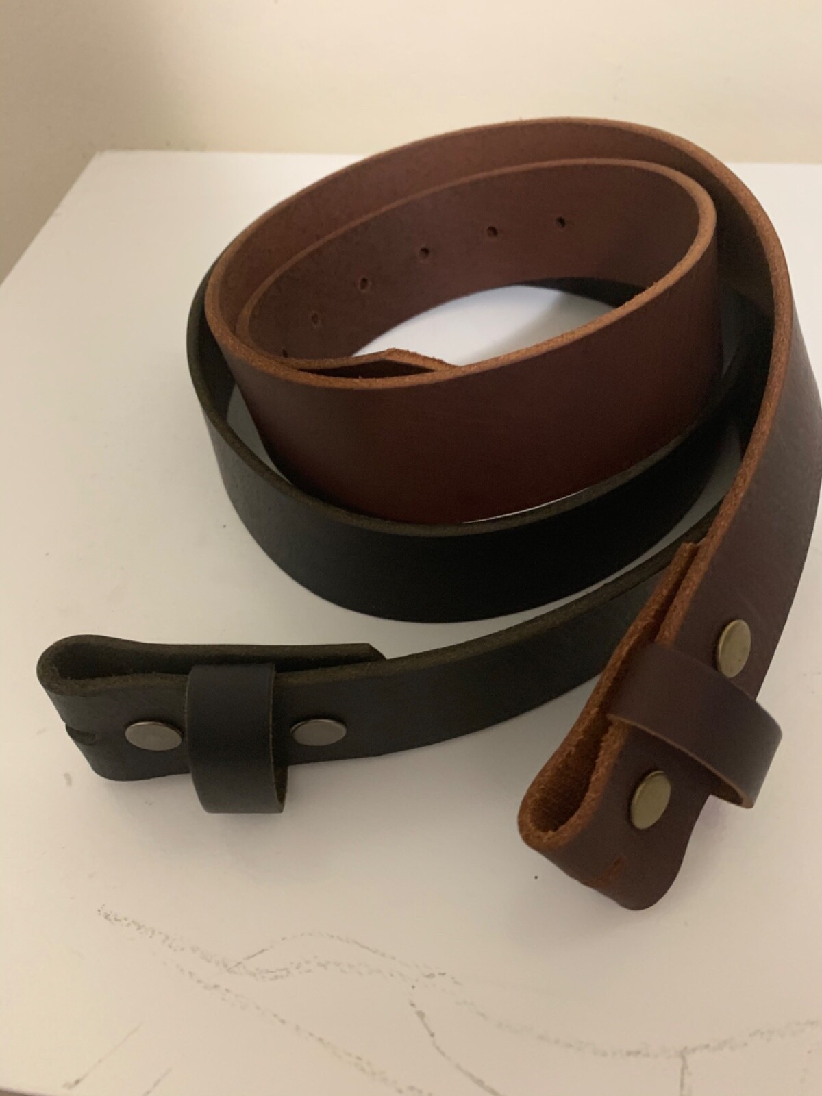 SET OF 1.5 Inch BLACK AND BROWN BUFFALO LEATHER BELTS Interchangeable Buckles