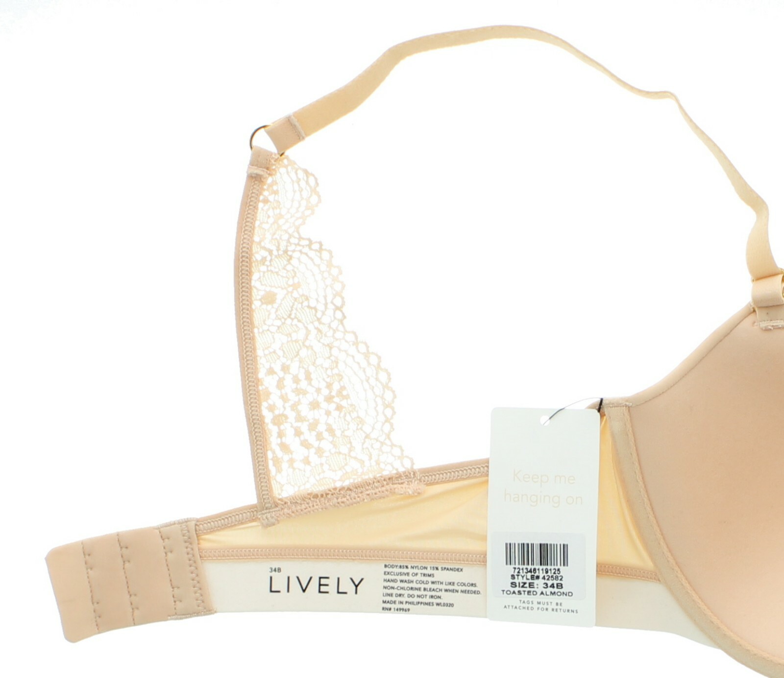 Lively Wired Bra 42582, Convertible Straps, Elastic Band, Back Lace Detailing