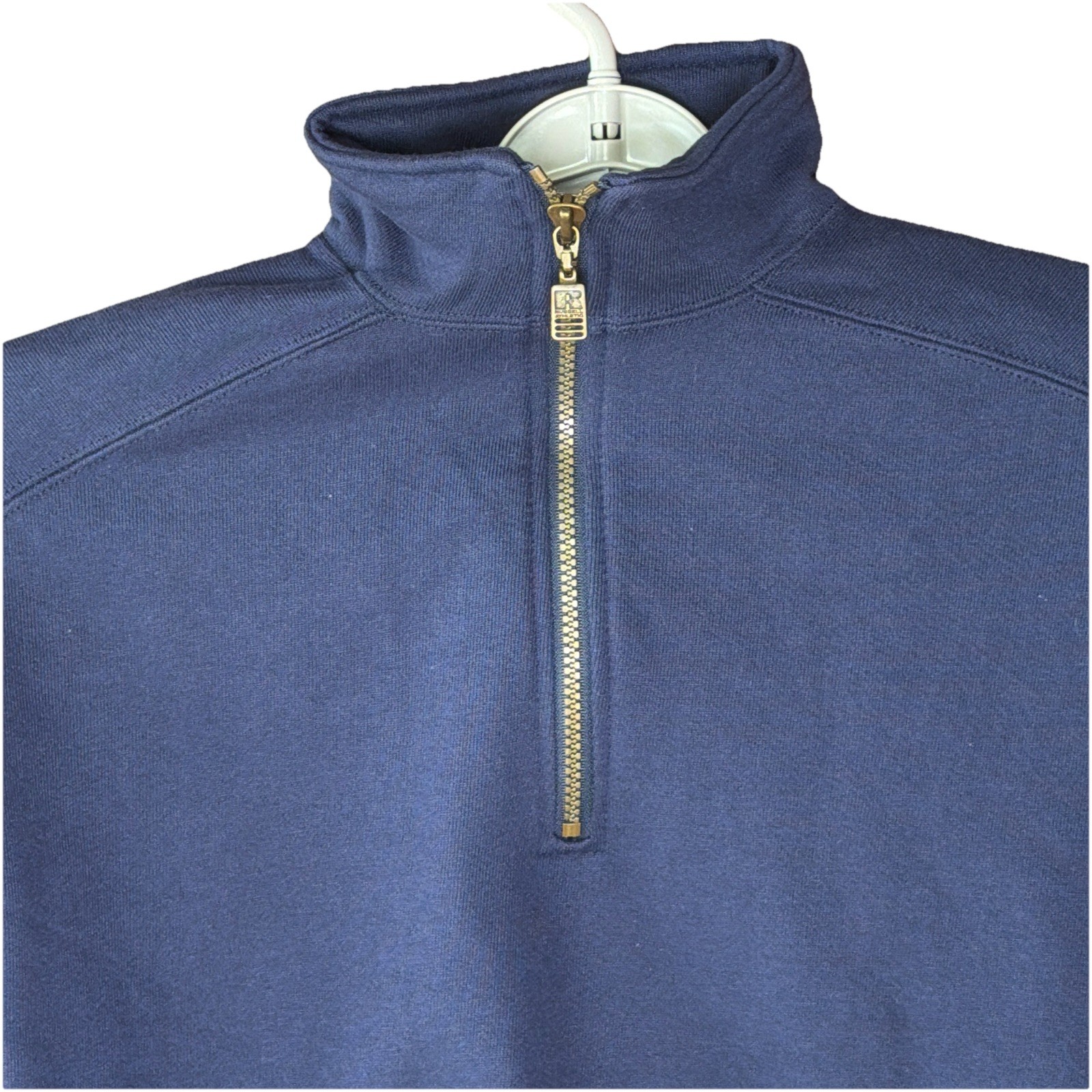 LL Bean Collab Russell Athletic Vintage USA 1/4 Zip Mens Small Blue Long Sleeve