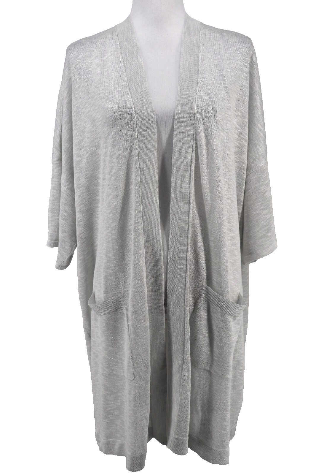 Chicos 3 Cardigan Top Sz XL 3/4 Sleeve Silver Gray Pocket Lightweight Topper New