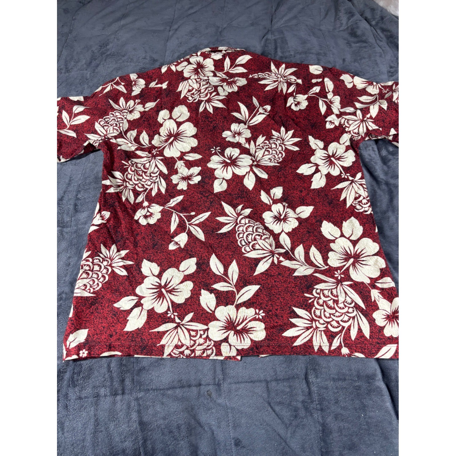 Hawaii Mens Vintage Tropical Hibiscus Pineapple Aloha Shirt Red Cotton Large