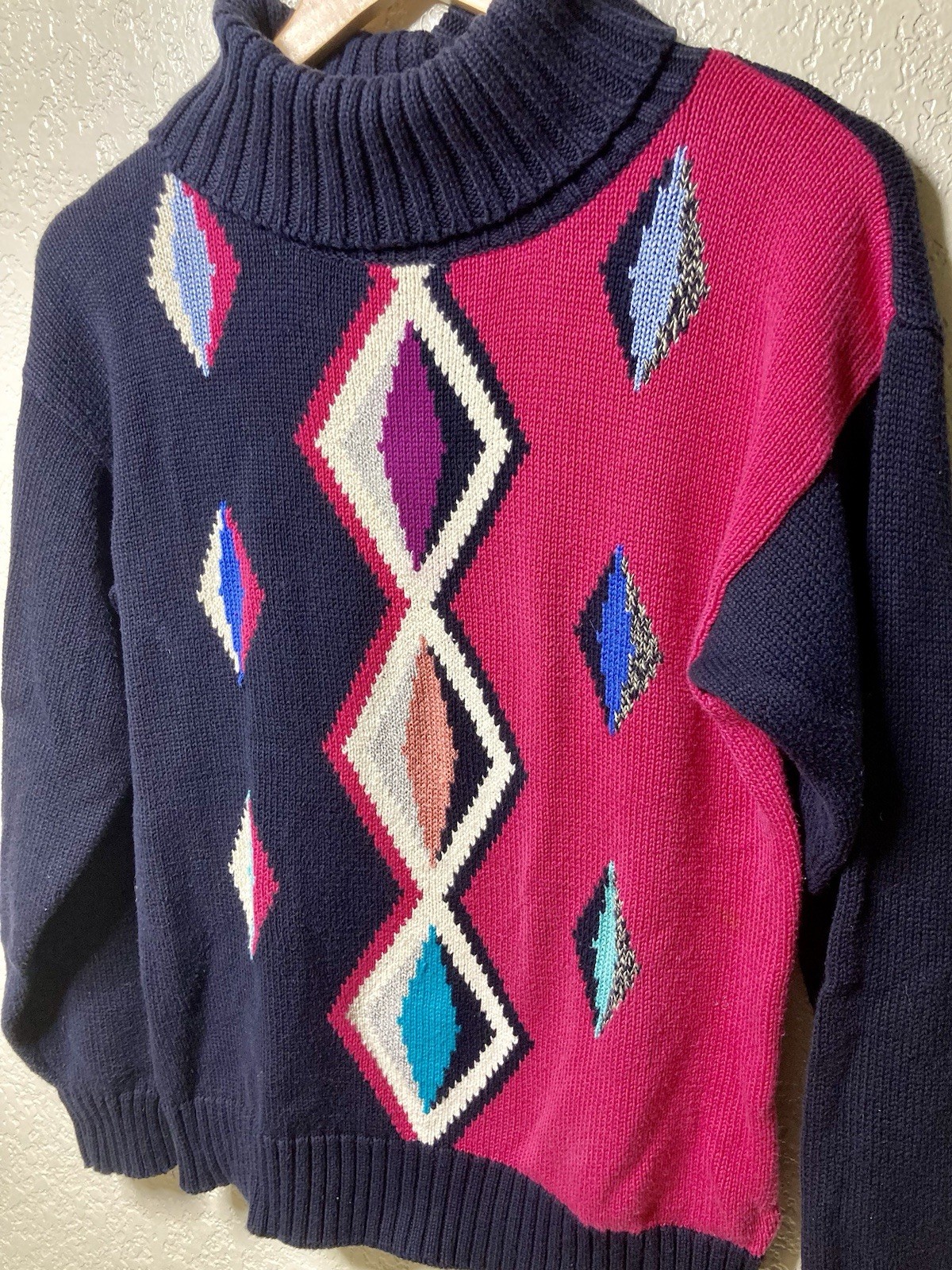 Vintage Jeanne Pierre Sweater Small Knit Geometric Turtleneck Pullover