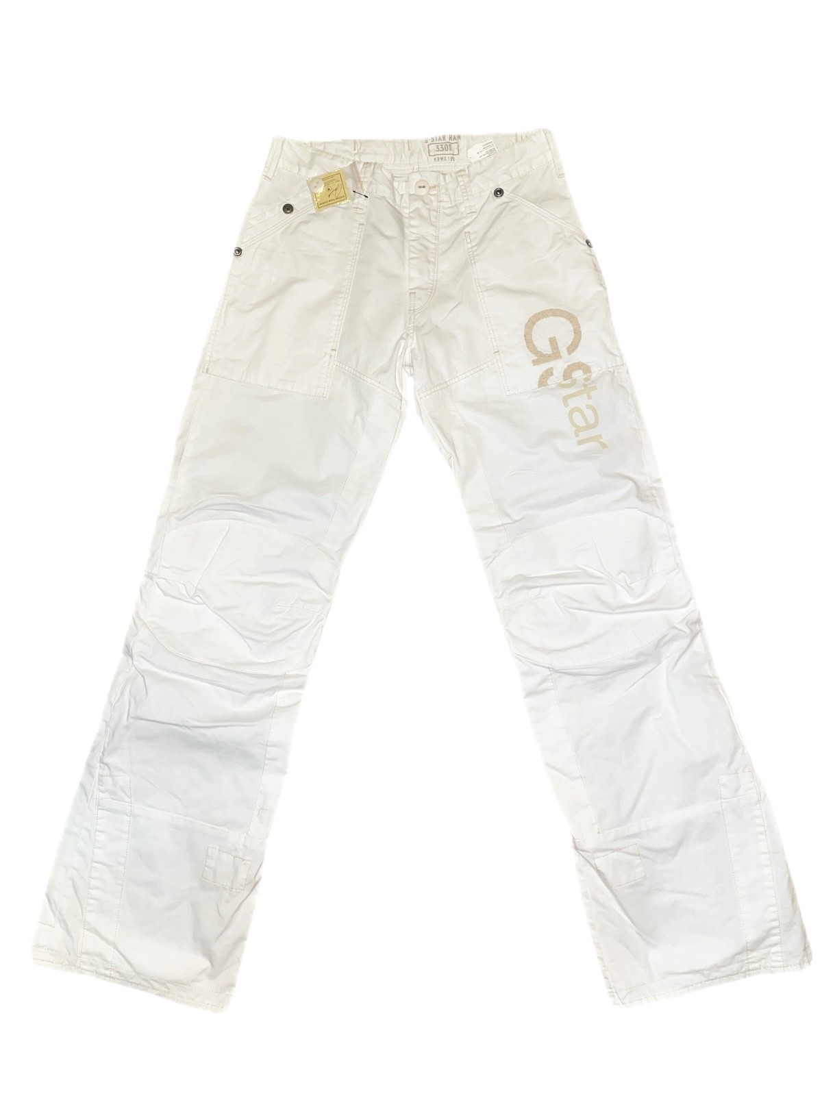 G-Star RAW 3301 Straight Fit White Utility Flare Jeans Graphic Logo W30 L34 Y2K