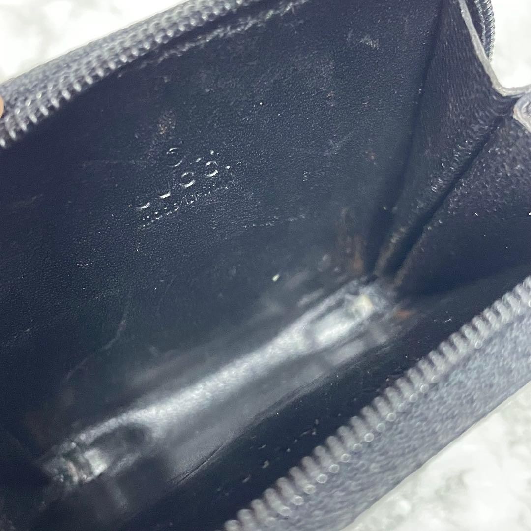 GUCCI Coin Case Round Zipper GG Mini Wallet Black