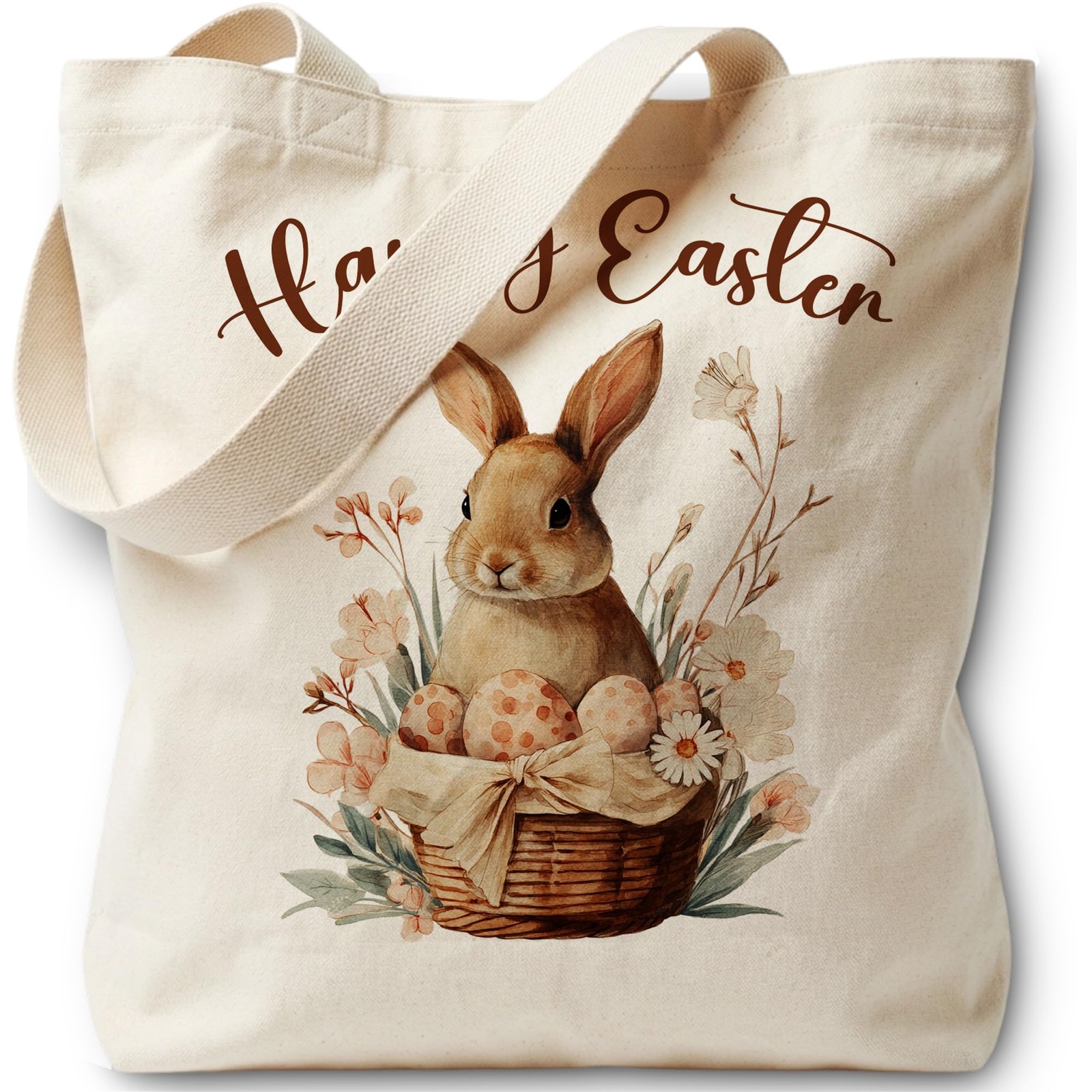 LRYBUD Happy Easter Canvas Tote Bag for 13.8 x x 0.6 inches, Yellow