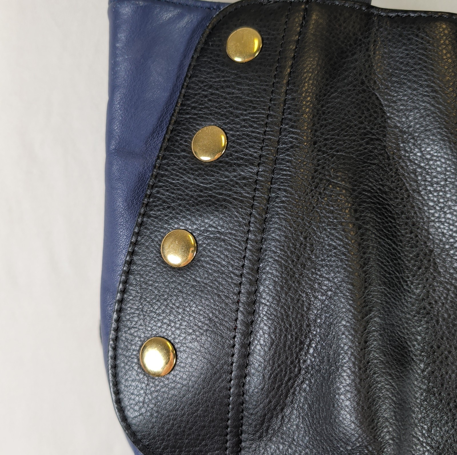 Emma Fox Colorblock Turnlock Studded Double Handled Satchel Black Blue Beige