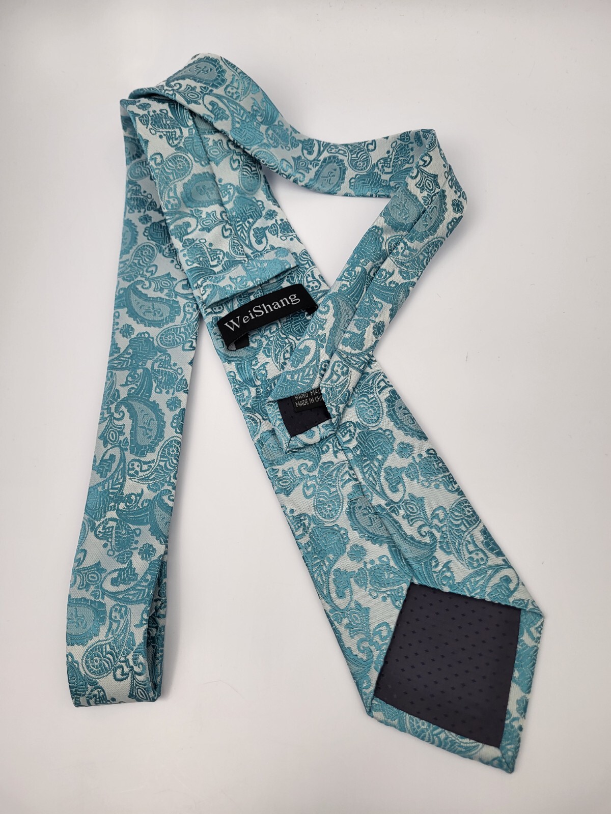 Weishang Silk Tie Blue Green Paisley Men Necktie Skinny 57.5 x 3