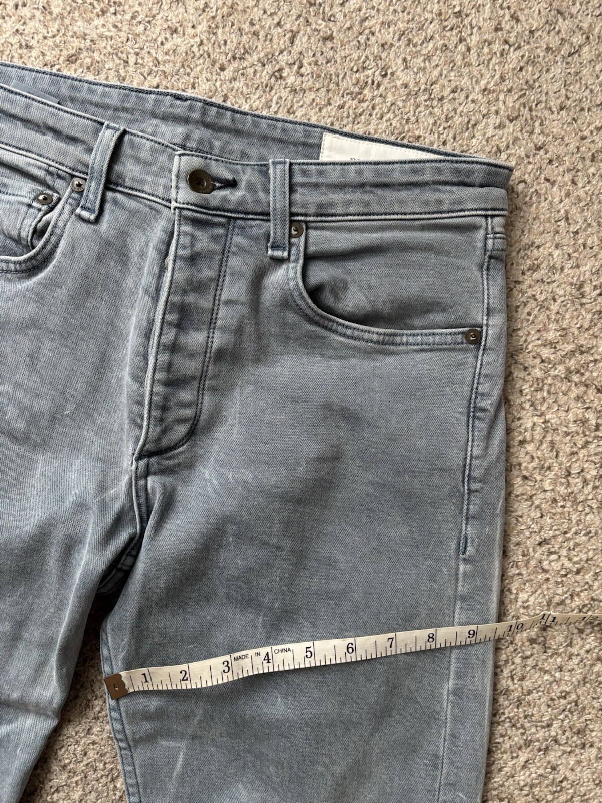 rag & bone Jeans Mens Size 30×30 Gray Blue Fit 2 Slim Button Fly Stone Wash