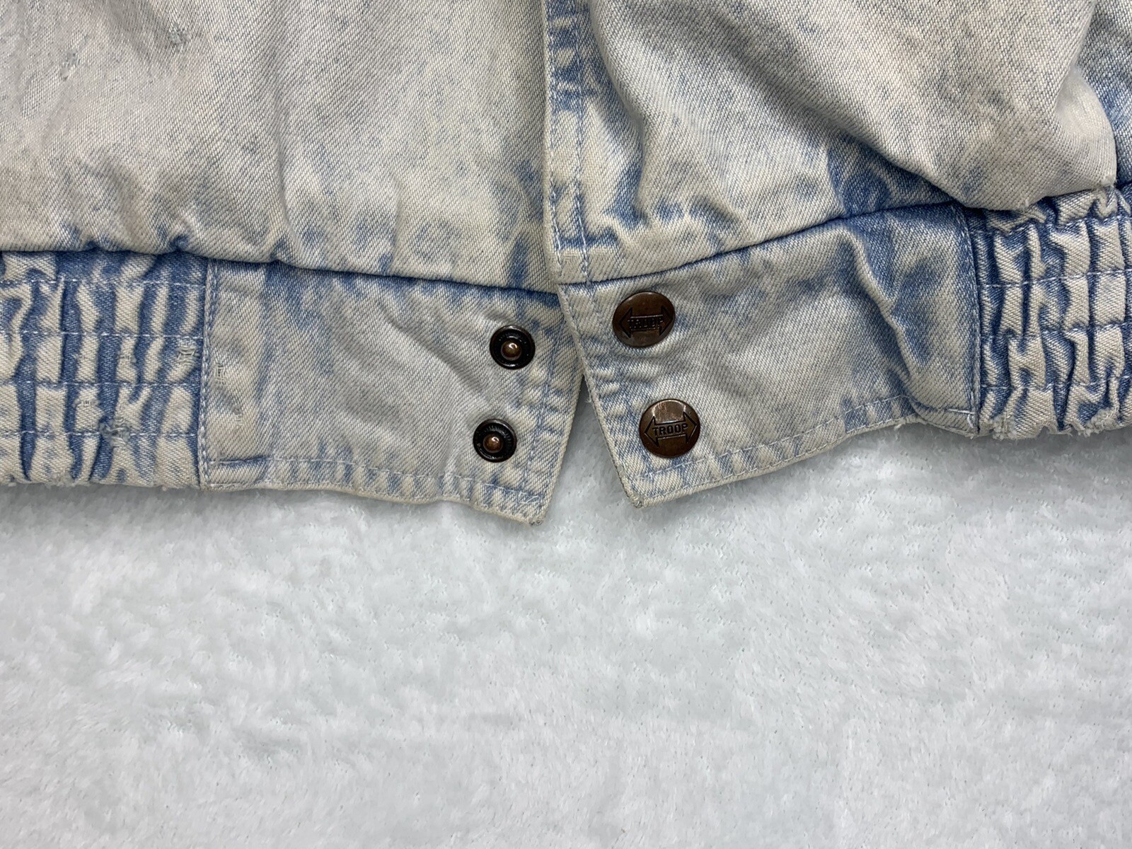 VTG Troop Crown 90’s Washed Denim Jean Jacket Full Zip Embroidered Size XL