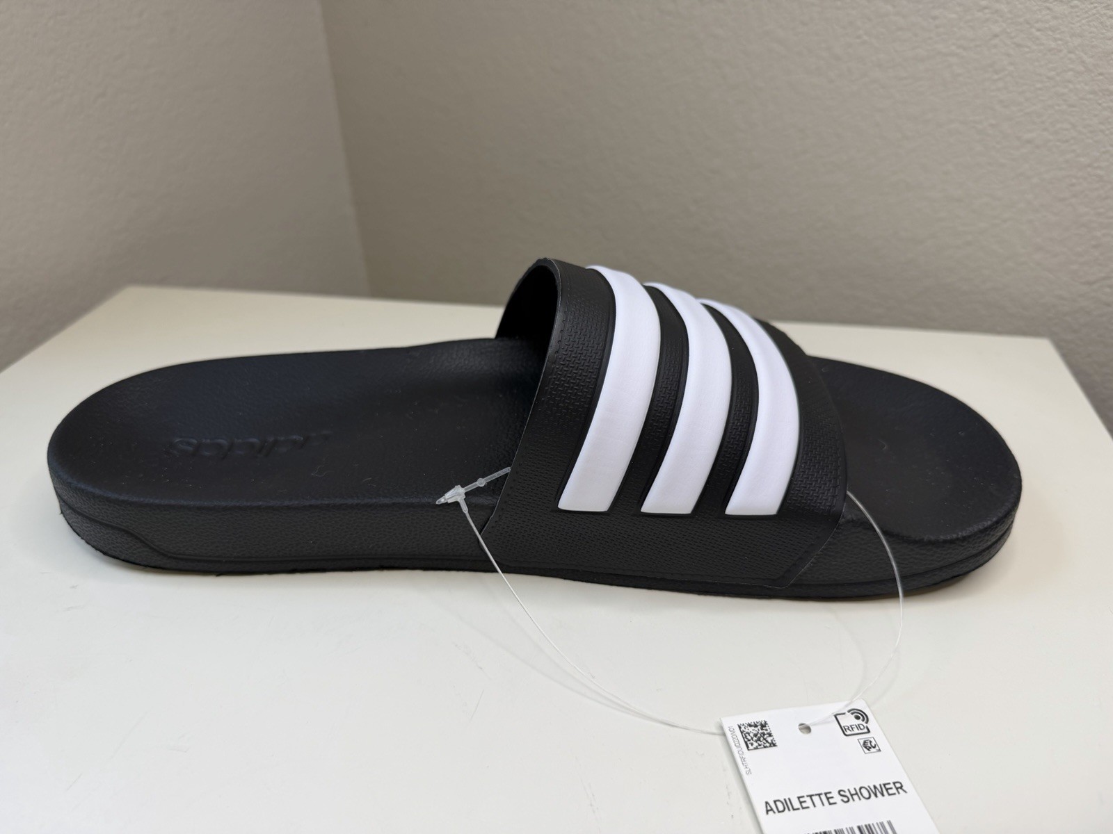 Adidas Adilette Shower Slides Black White Men’s Size 12 NWT