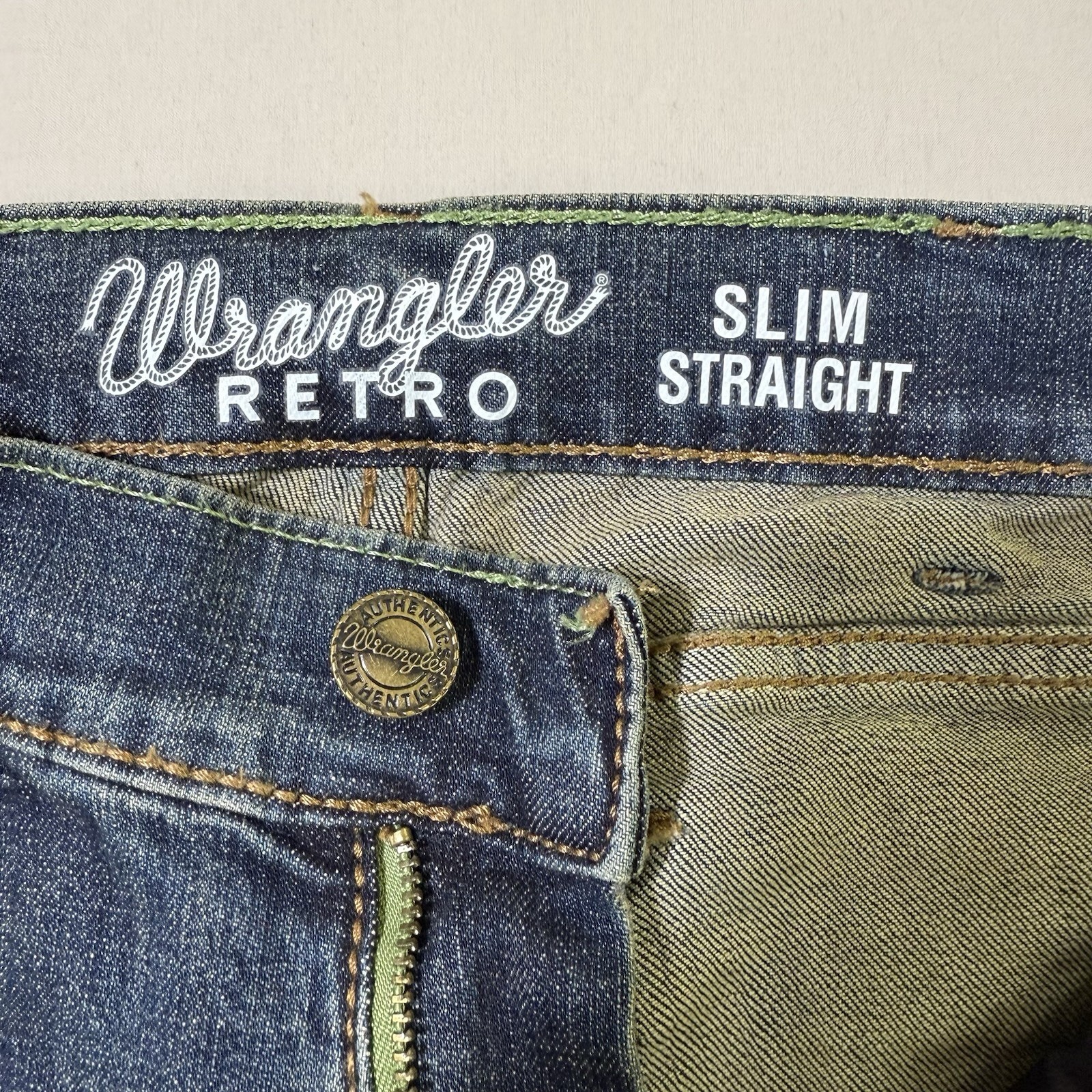 Wrangler Retro Jeans Mens 30×32 Blue Slim Straight Western Denim Pants Cowboy