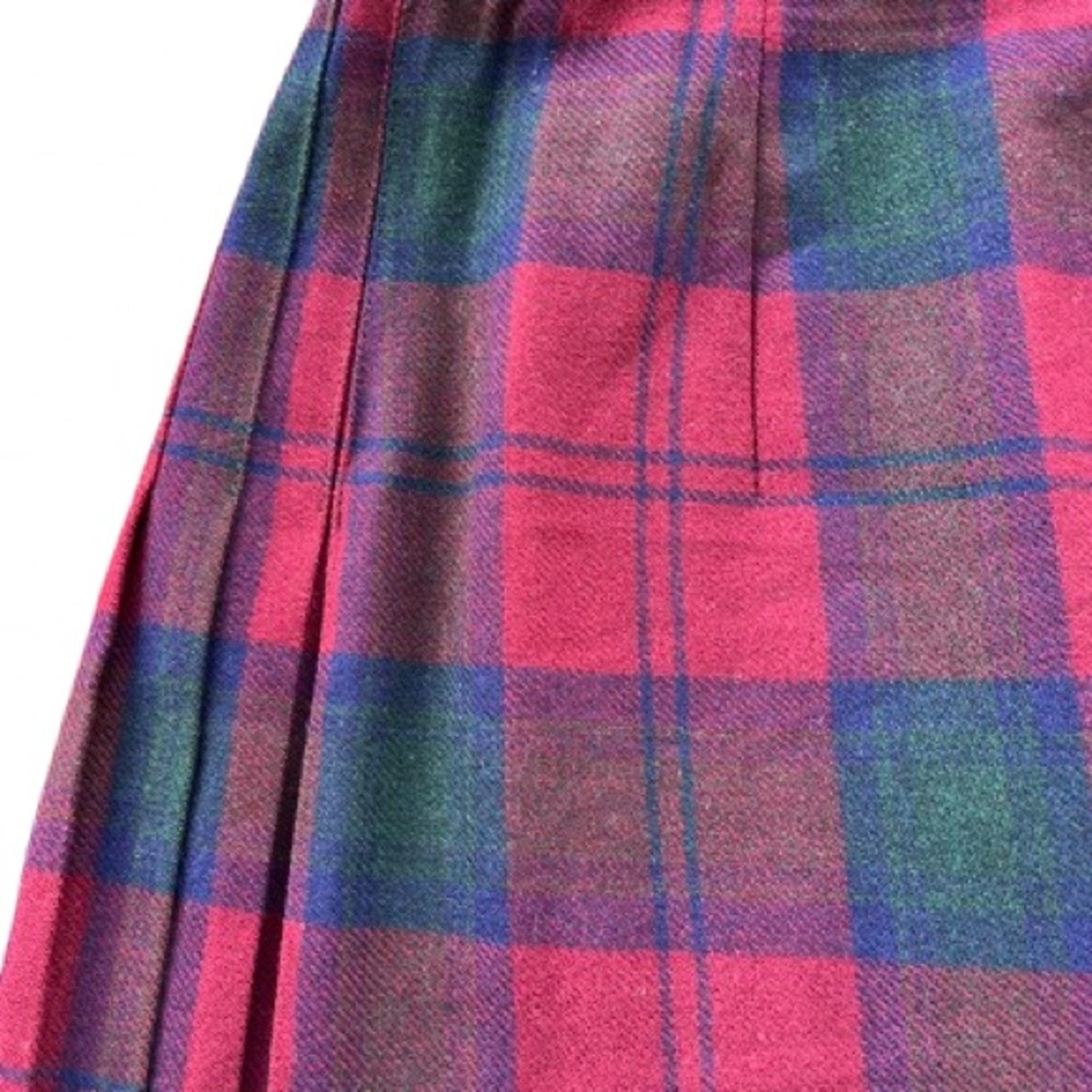 Vintage Pleated Plaid Skirt Mini Red Buckle Fringe Purple Scottish Tartan Large