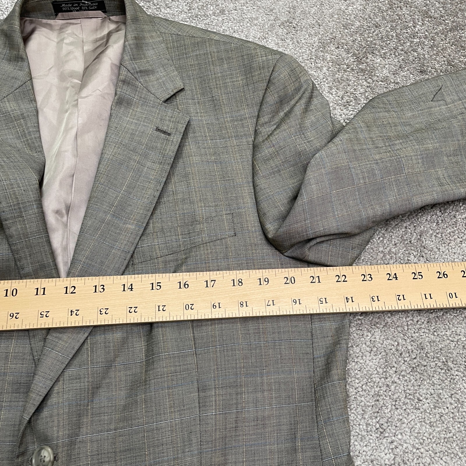 Haspel Wool Silk Suit Blazer Jacket Mens 42R Gray Plaid Single Vented Lined Work