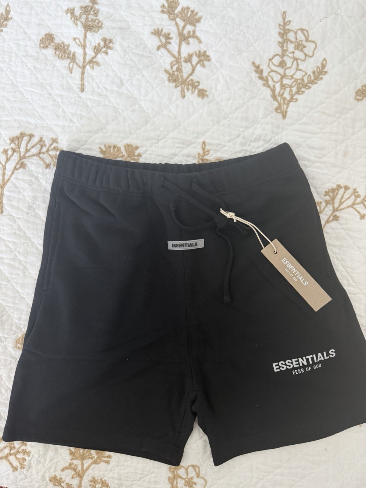 Essentials Fear of God Men’s Black Sweat Shorts Logo Drawstring Pockets