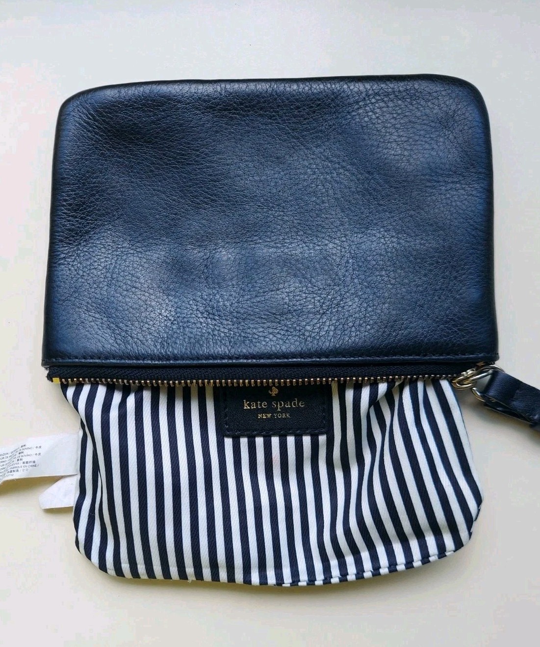 Kate Spade Leroy Street Bee Black Pebble Leather Wristlet Bow Strap Wallet Pouch