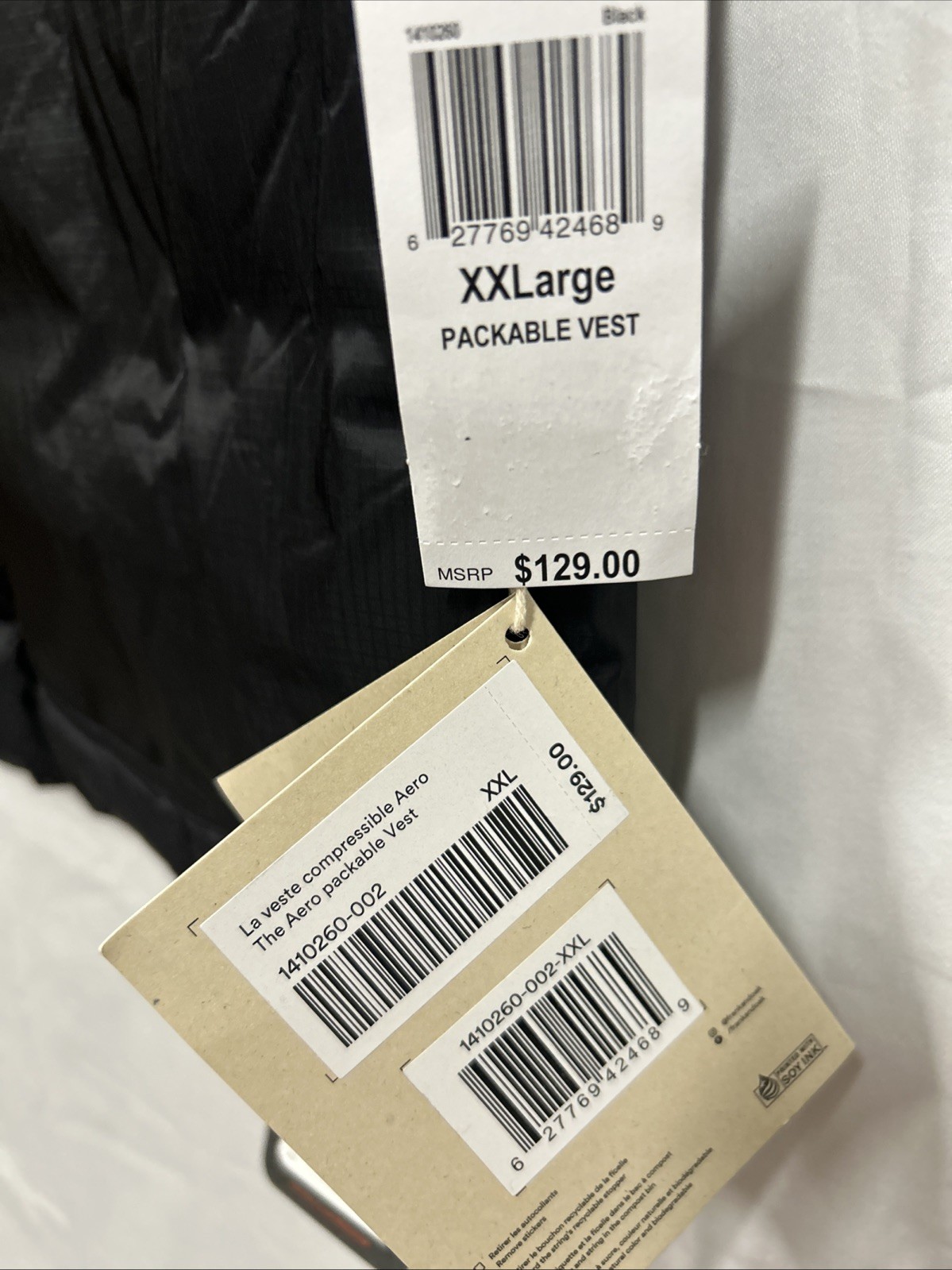 $129 Frank and Oak Men’s Aero 3.0 Size XXL Packable Liner Vest – Black