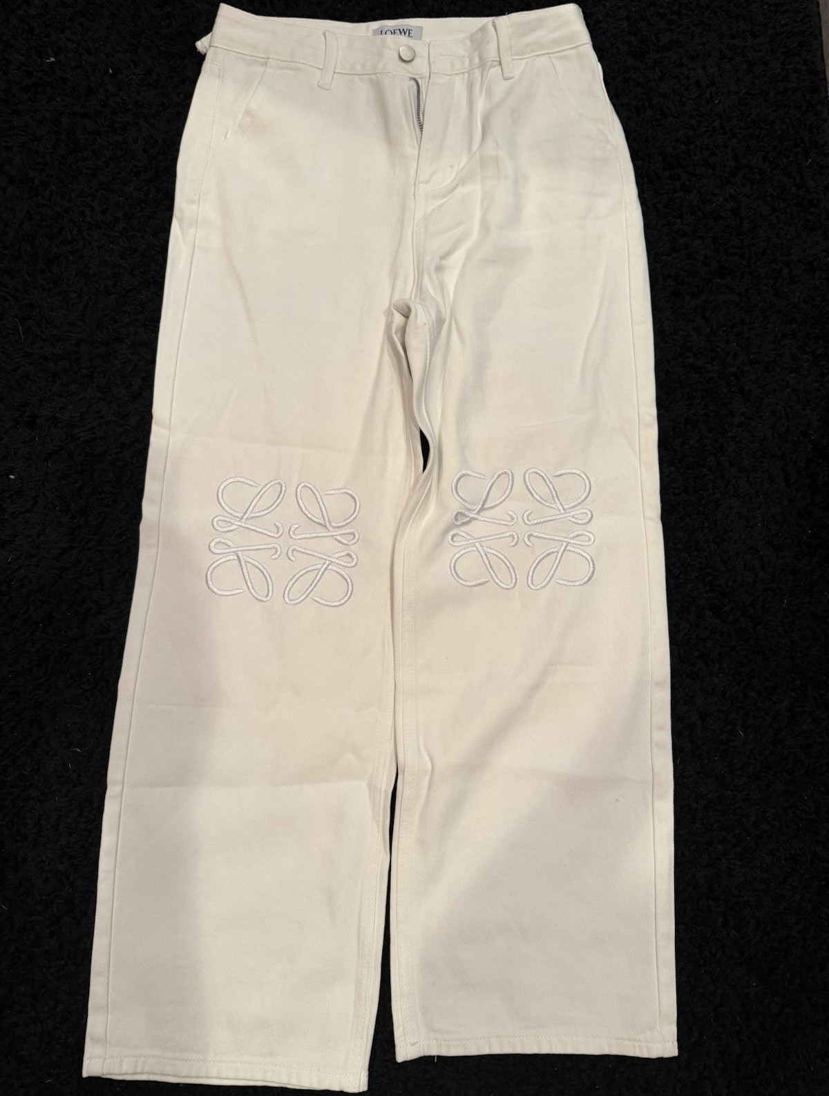 LOEWE Women’s White Denim Straight Leg Jeans Anagram Embroidered Logo 38