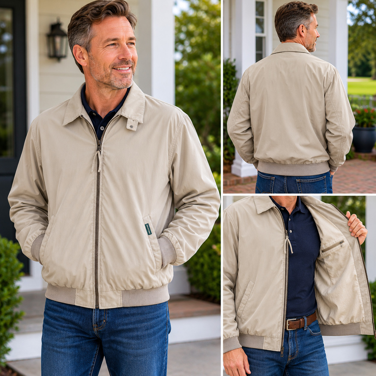 Weatherproof Mens Large Beige Full Zip Lined Golf Jacket Casual Outdoor Coat